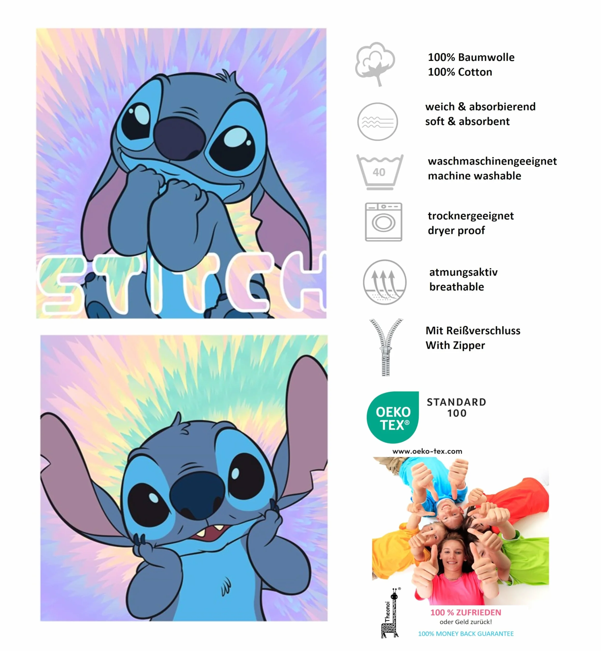 Funda de cojín decorativo Theonoi 40x40 algodón Stitch sin relleno