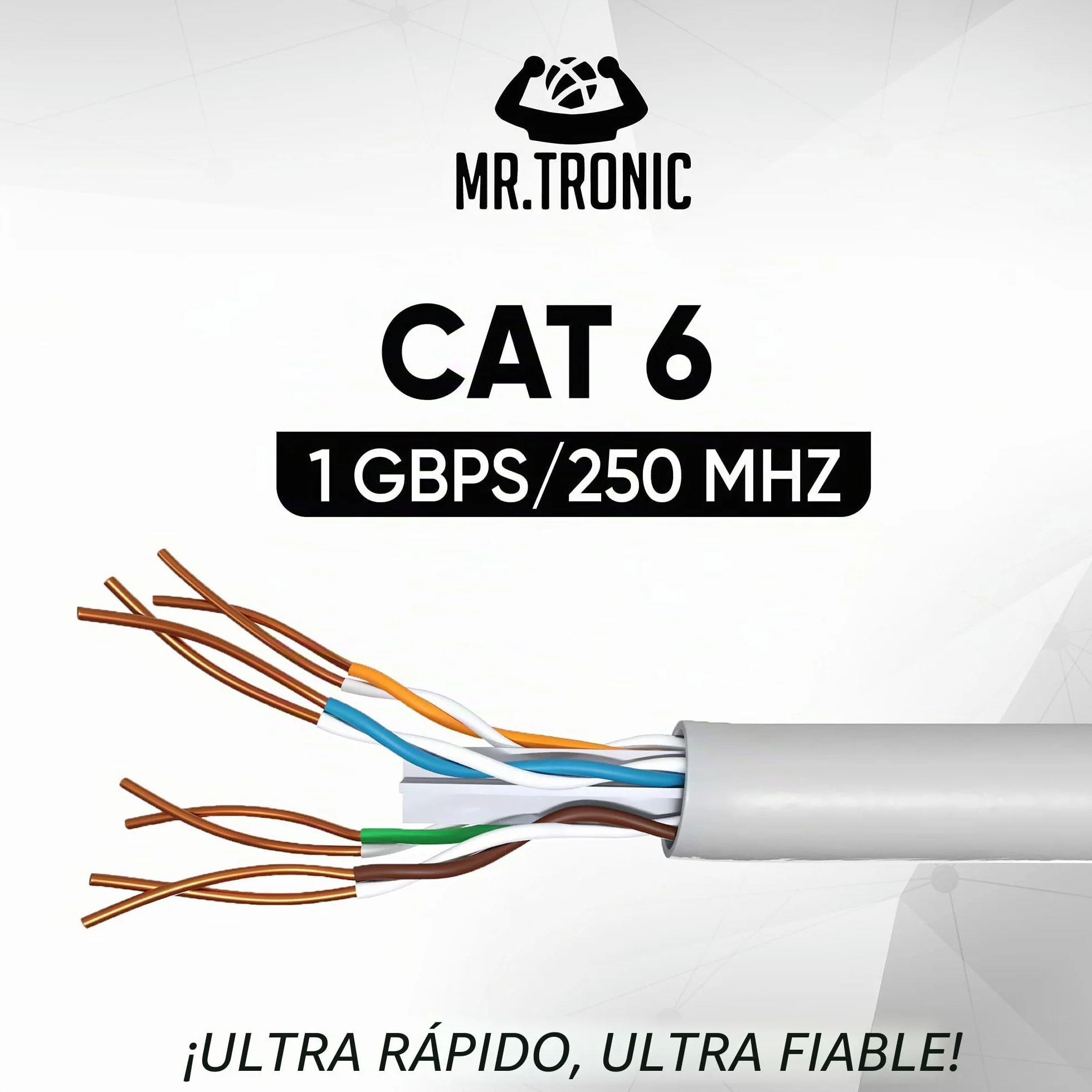 Mr. Tronic Granel Cable Ethernet Cat 6 De 305m, Bulk Cable de Red LAN Para Internet Rápida & Fiable - AWG24 Cat6 a Granel, 1 Gbps Internet 250 MHz UTP CCA (305 Metros, Gris)
