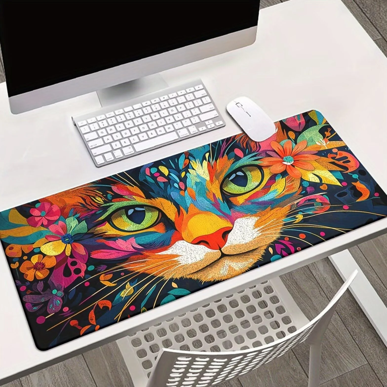 Alfombrilla de Ratón Gaming XXL 1000x500x2mm, Gato Colorido | Alfombrilla Escritorio Grande Antideslizante, Superficie de Alta Precisión y Velocidad para Teclado, PC y Laptop