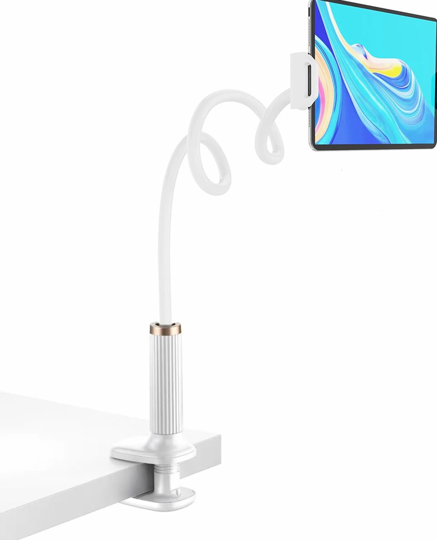 Tablet Móvil Multiángulo - Soporte con Brazo de Cuello de Cisne para Serie iPad/Nintendo Switch/Samsung Galaxy Tabs/Huawei Mediapad/Kindle Fire y Más, 98cm de Longitud en Total(Blanco)
