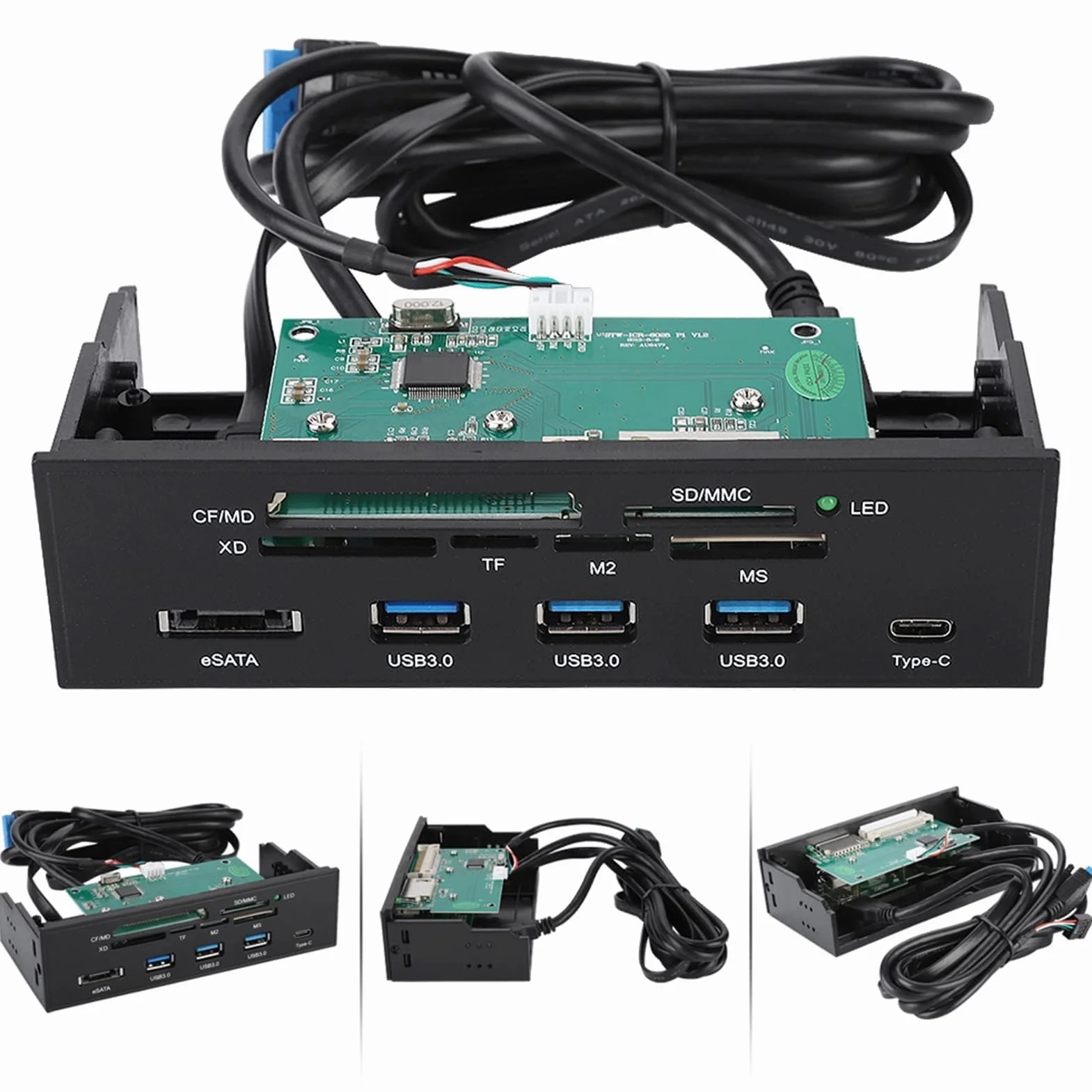 Lector De Tarjetas Interno, Interfaz USB 3.0 De 5,25 Pulgadas PC Panel Frontal Lector De Tarjetas Interno Concentrador Lector De Tarjetas Todo En Uno M2 SD MS XD CF TF Tarjeta Para Caja De Computadora