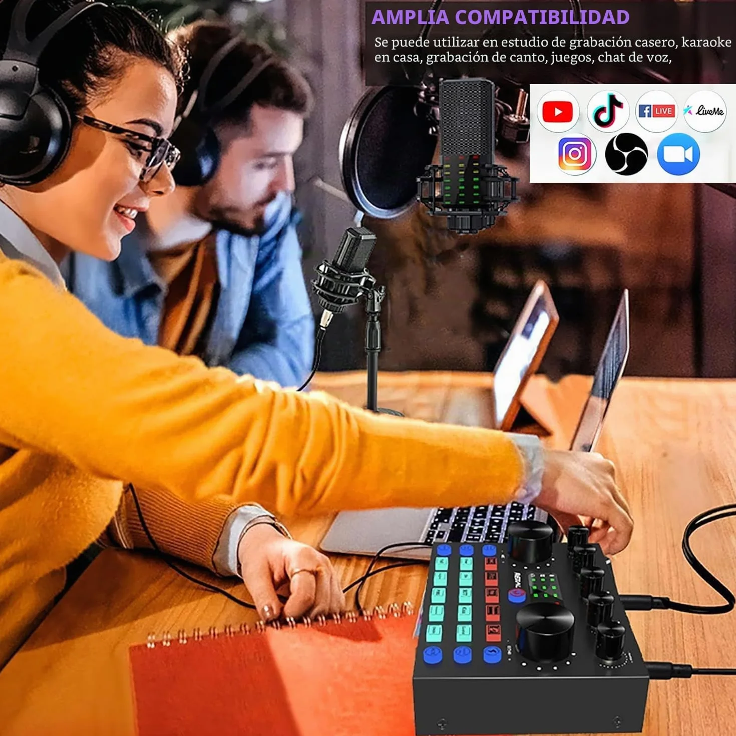 Paquete de Equipo de Podcast Microfono Pc Karaoke Sets De Dj Microfono Streaming, focombance Cambiador de Voz y micrófono de Condensador Set de micrófonos de Podcast para Gamers podcasting Streaming