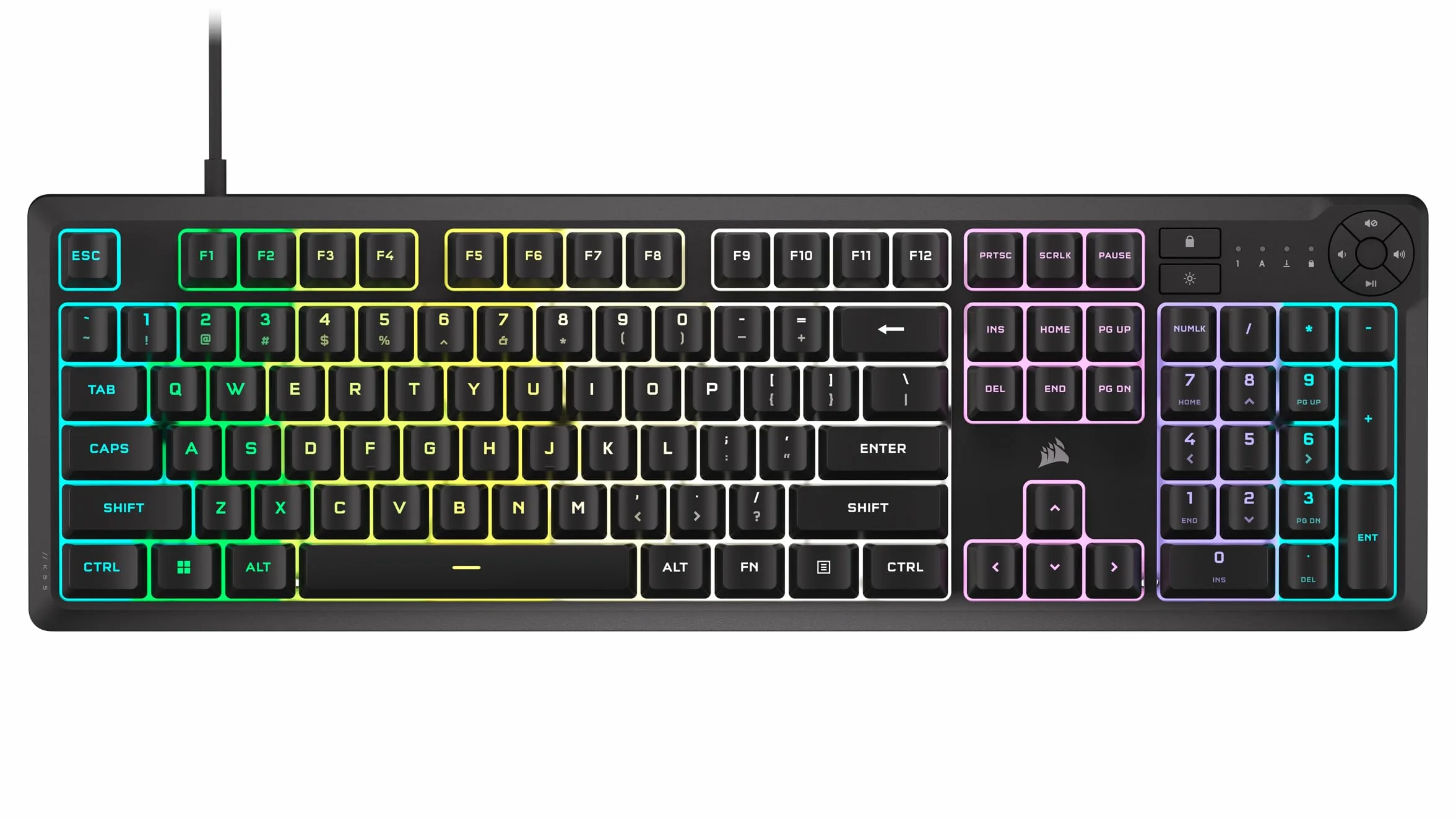 Corsair K55 CORE RGB Membrana Teclado para juegos con cable - Interruptores silenciosos y sensibles - Resistencia a derrames - RGB de diez zonas - Teclas multimedia - Compatible con iCUE - QWERTY NA -