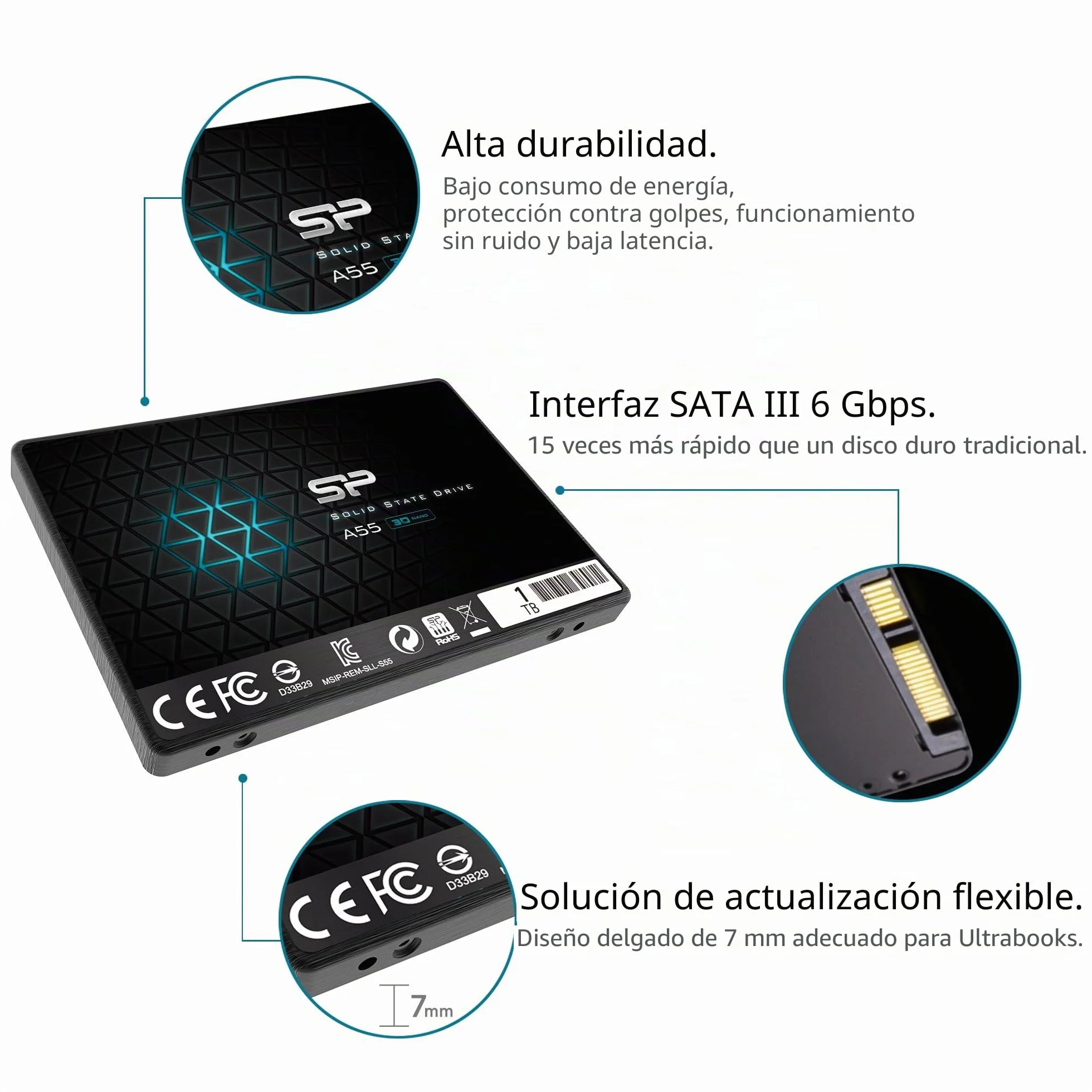 Silicon Power-1TB SSD 3D NAND A55 SLC Cache Performance Boost SATA III 2.5" 7mm (0.28") Internal Solid State Drive , Black