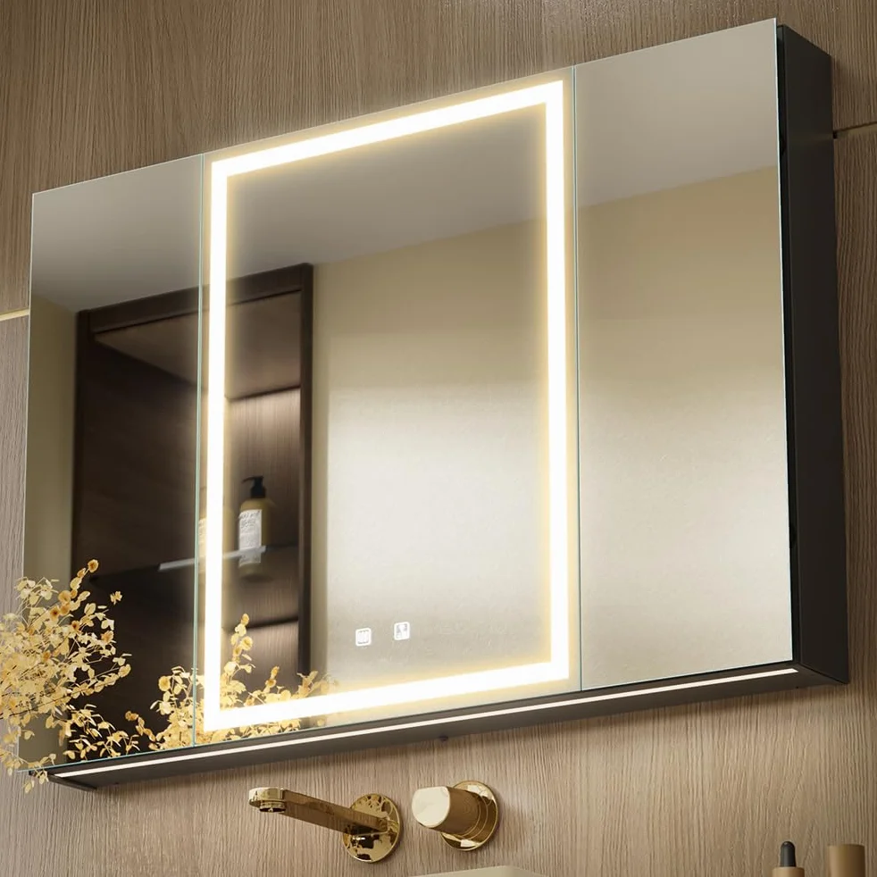 KWW LED Botiquín de Baño con Espejo, Temperatura de Color Ajustable, 3 Puertas 100×70 cm