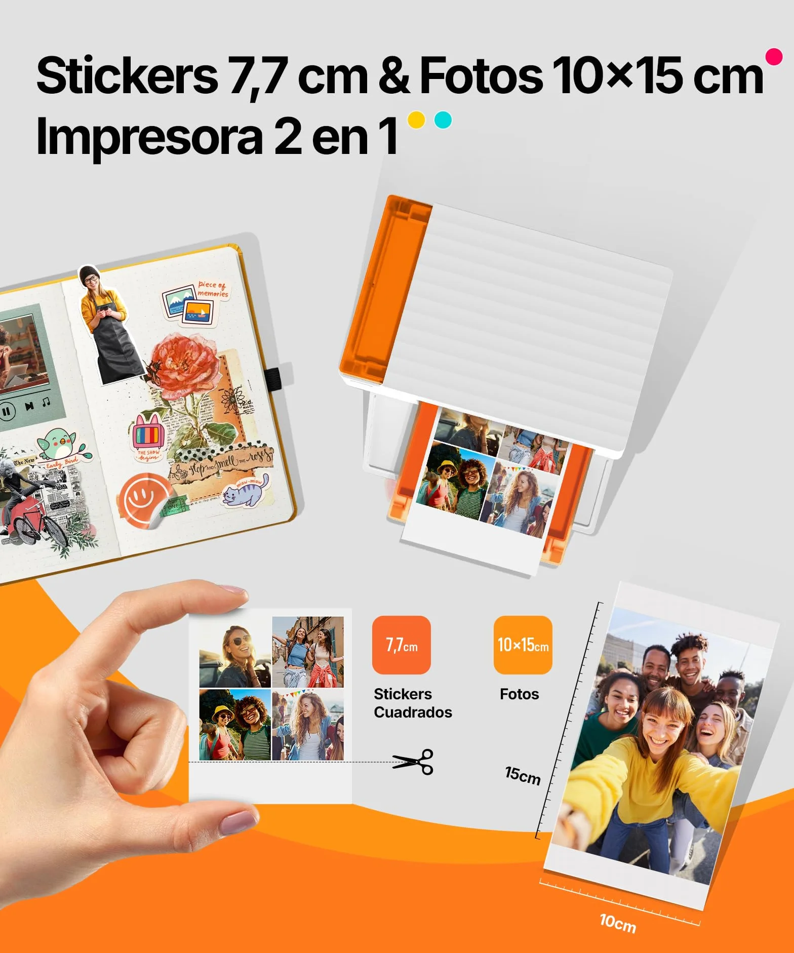Liene Amber M110 Impresora de Fotos para Móvil Portátil con 60 Hojas 10x15 cm + 20 Adesivos 7.7 cm + 2 Cintas – Tecnología de Sublimación Térmica, Bluetooth, para iPhone y Android
