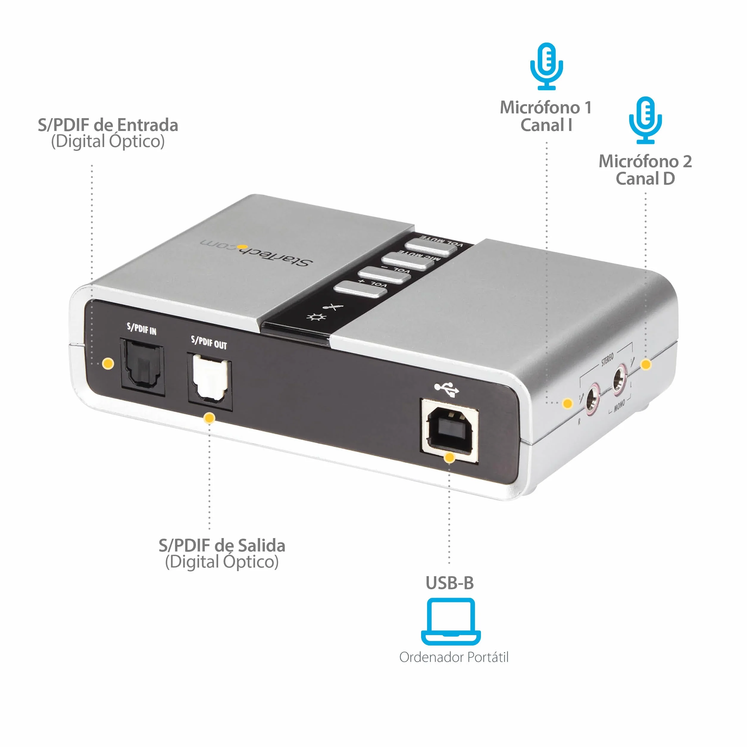 StarTech.com Tarjeta de Sonido 7.1 USB Externa Adaptador Conversor puerto SPDIF Audio Digital Óptico Toslink® - USB B - Mini-Jack