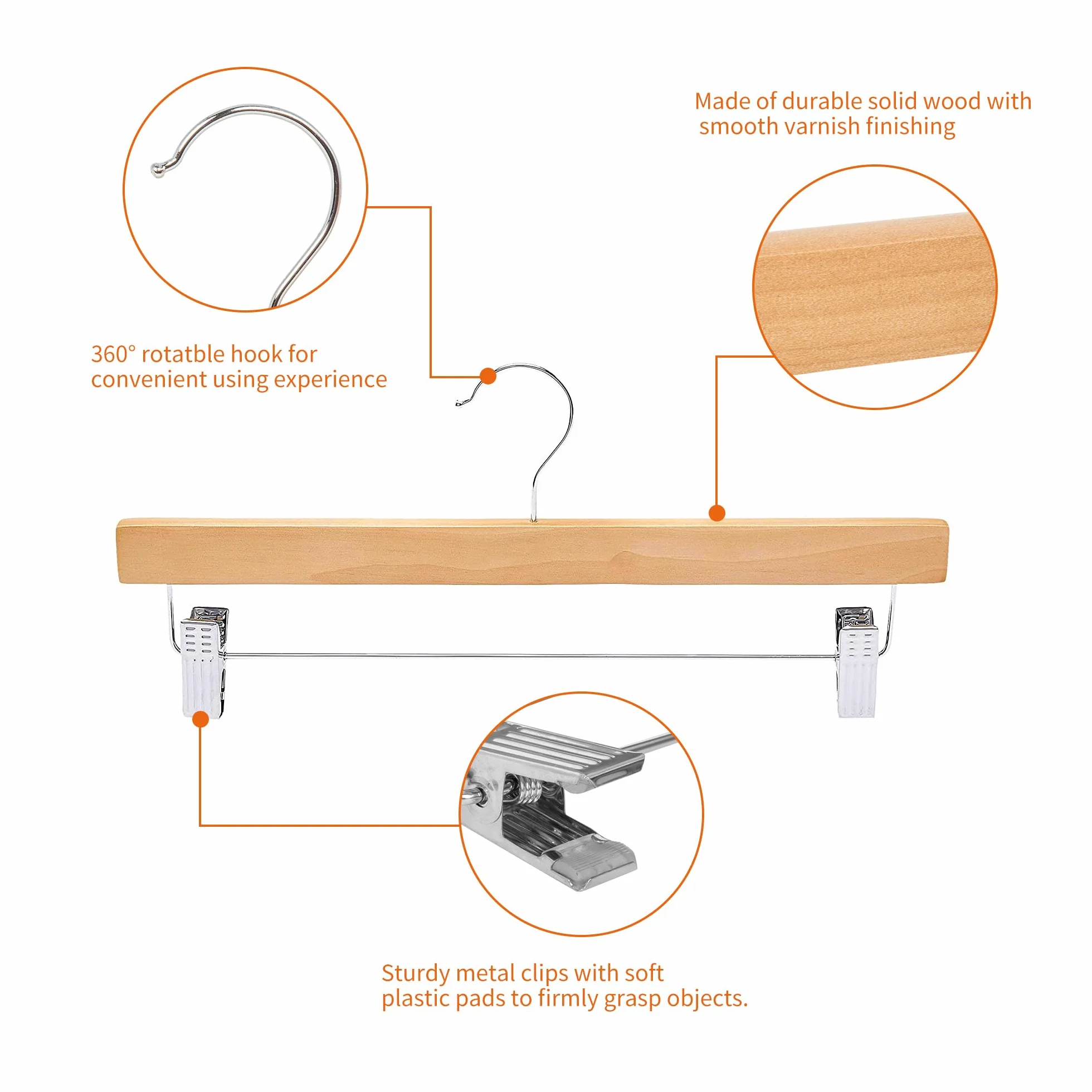 Amazon Basics Perchas de madera con clips natural 10 unidades