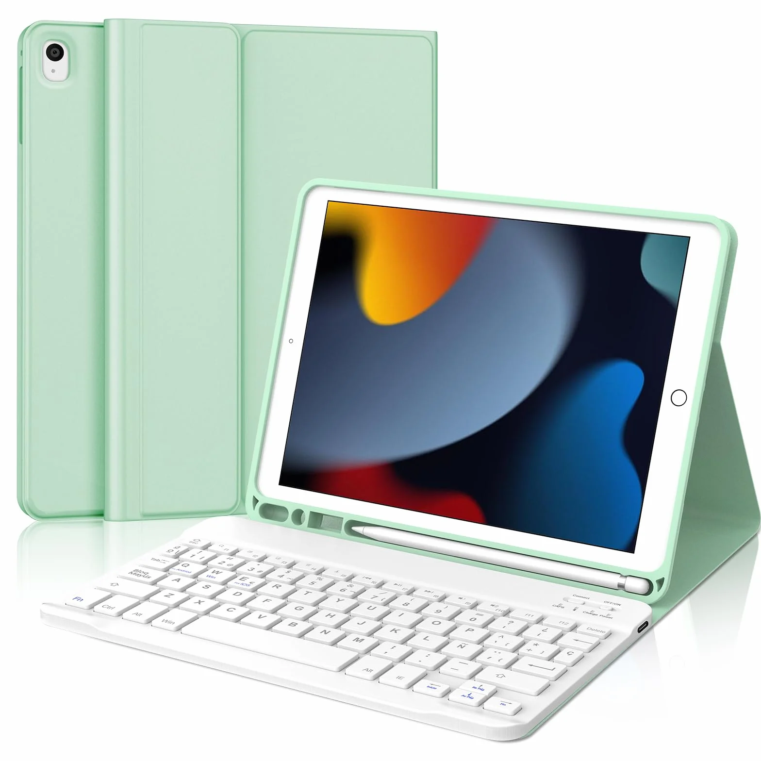 Funda Teclado para iPad 9/8/7 Generacion 10.2"/Air 3/iPad Pro 10.5 10.5" | Capa Keyboard Bluetooth Magnético, QWERTY Español Ñ, Case Desmontable con portalápices para iPad 2021/2020/2019, Verde claro