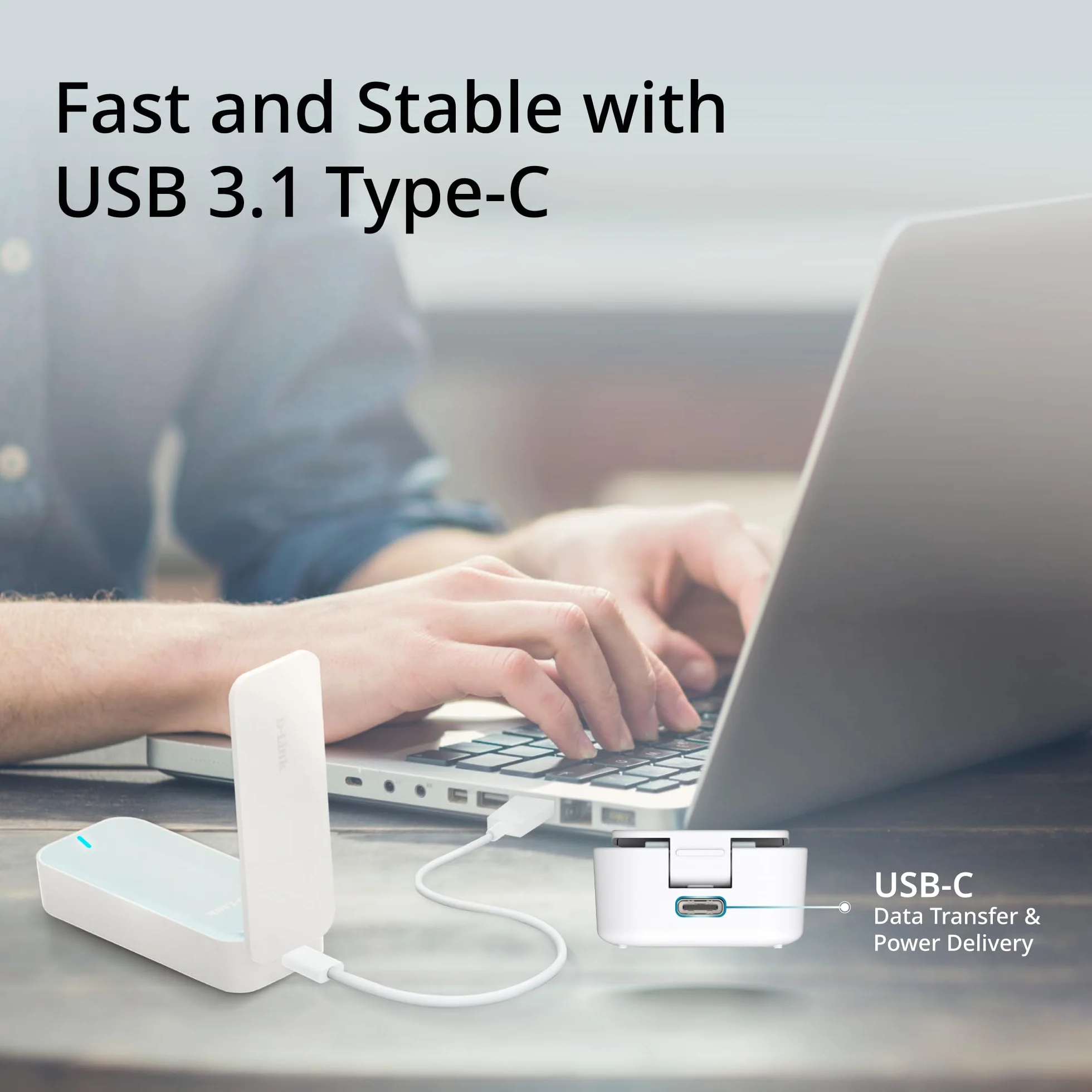 D-Link D501 Adaptador USB 5G NR – Internet móvil 5G/4G LTE ultrarrápido, Plug & Play, USB-C, Antena Plegable, Nano SIM, Compatible con Windows/macOS/Linux