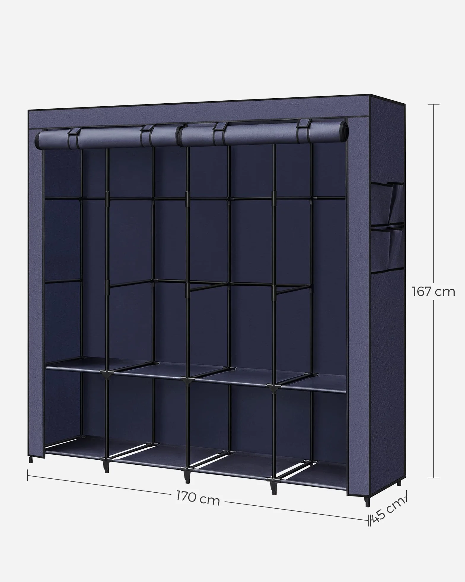 SONGMICS Armario 4 Barras de Ropa Estantes 45x170x167 cm Azul Oscuro
