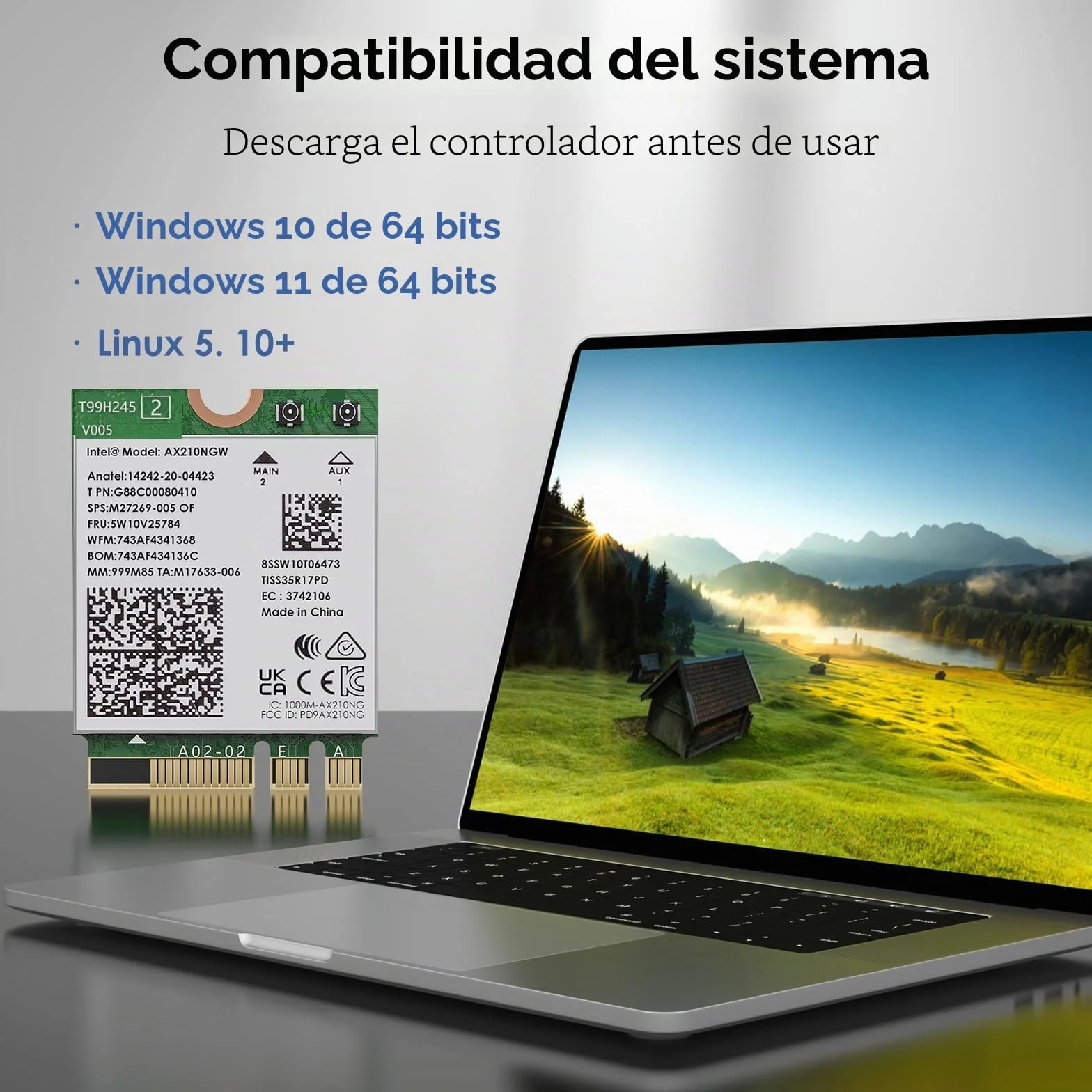 WAVLINK Tarjeta Inalámbrica WiFi 6E, Intel AX210 Tri-Band 5400 Mbps 2,4/5/6 GHz, Adaptador de Red Con Bluetooth 5.3 Para Portátil, Latencia Ultra Baja, Compatible Con Windows 10/11 (64 Bits)