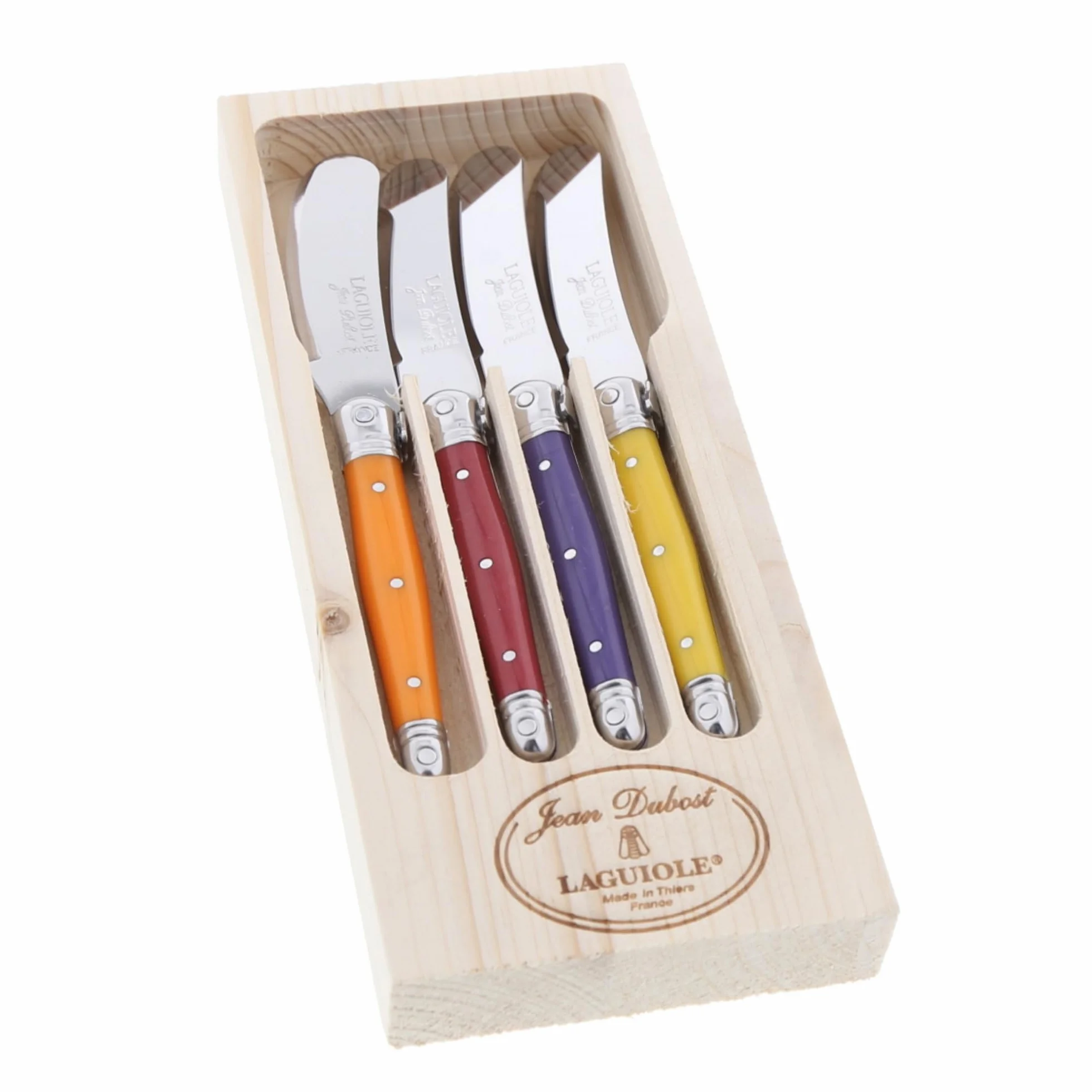 Laguiole Jean Dubost 97455 - Estuche con 4 Cuchillos para Untar (Mango de plástico ABS), Multicolor