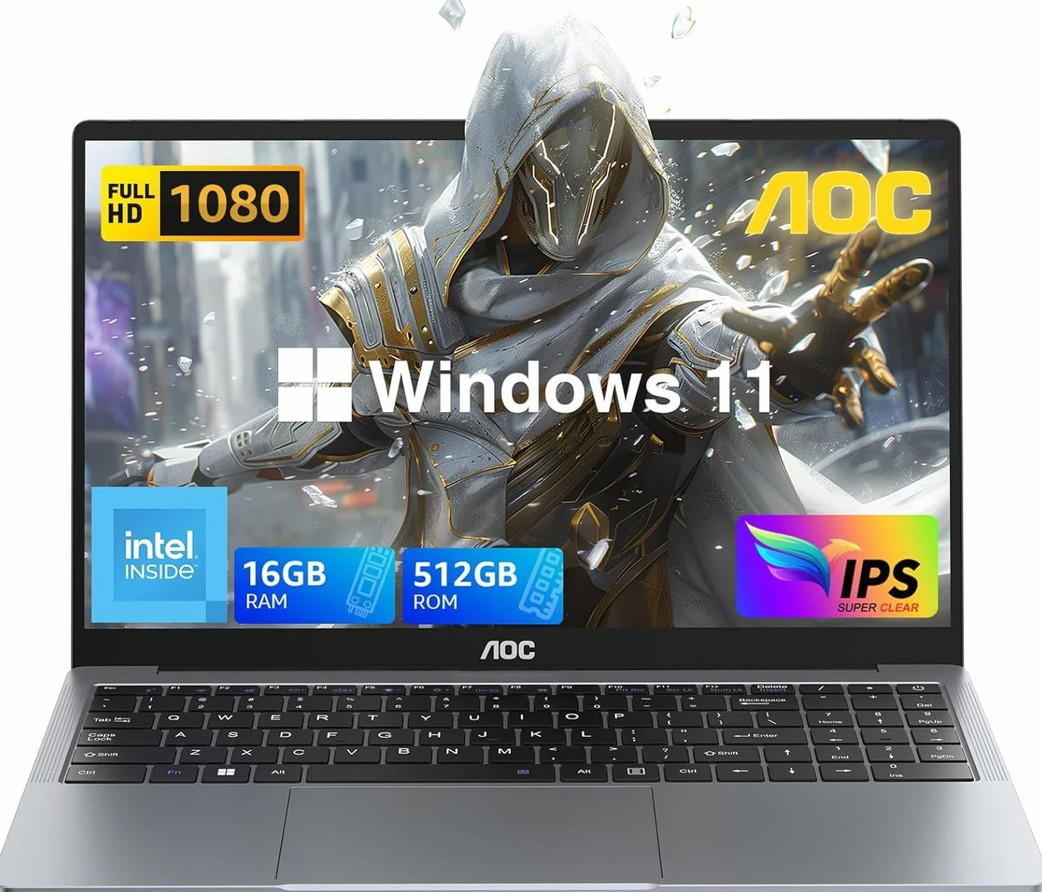 AOC Ordenador portátil con pantalla FHD de 15.6 pulgadas con procesador N95 (hasta 3.4 GHz) 16 GB de RAM 512 GB SSD para juegos, Windows 11, ligero y delgado, carcasa de metal, cámara web, tipo C, USB