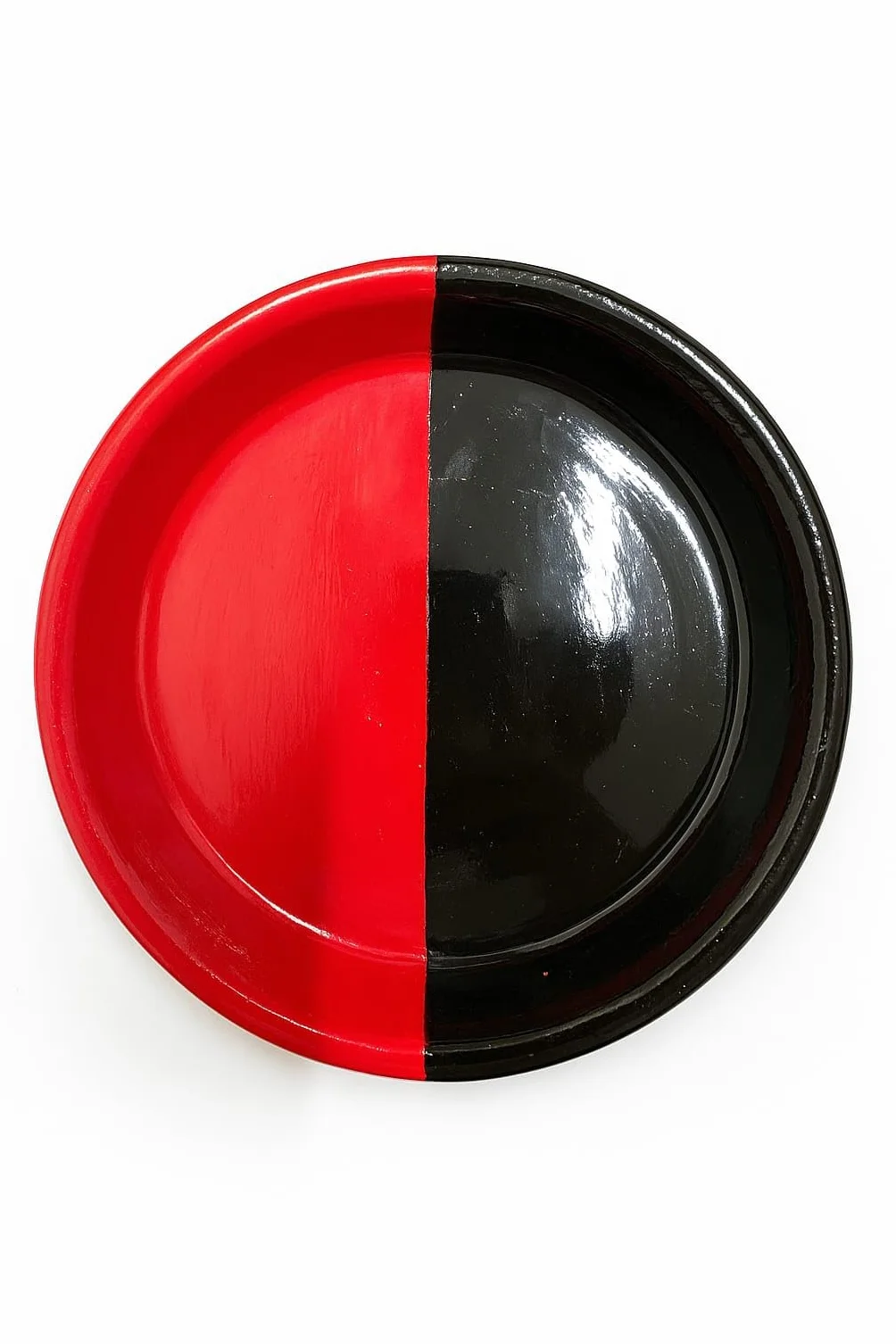 Plato de Barro para Elegua - Recipiente Ritual para Santería y Religión Yoruba - Plato de Ofrendas Tradicional Hecho a Mano (Rojo y Negro, 21CM)