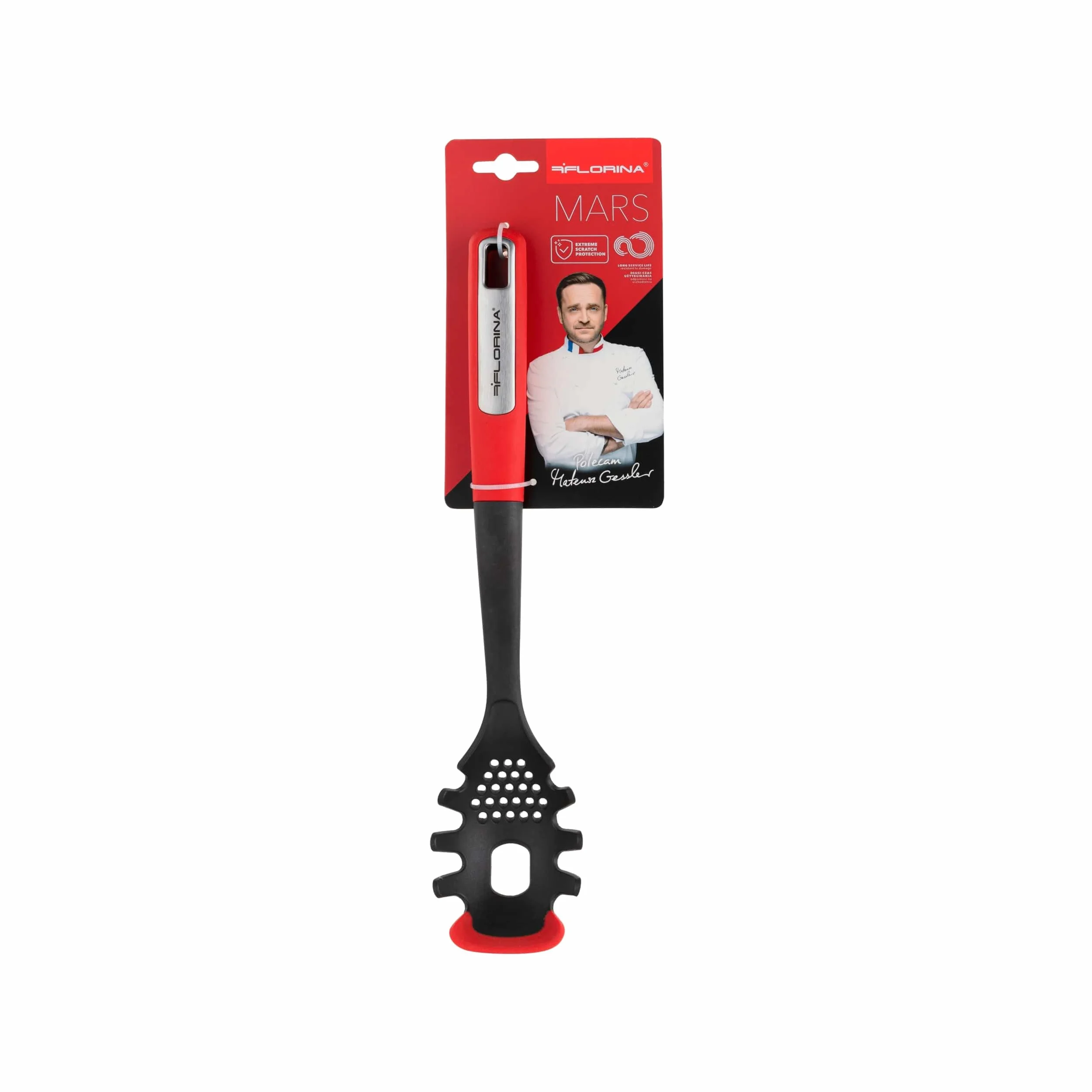 FLORINA Servidor Spaguettis de Silicona 33 cm Tenedor MARS Mango Soft-Touch Antideslizante Resistente al Calor Aptó para Lavavajillas Rojo-Negro