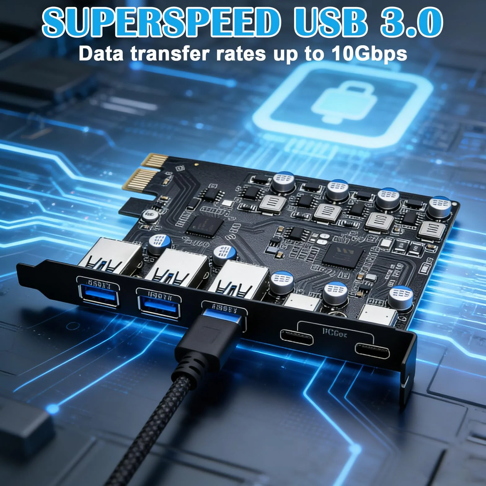 Tarjeta PCIe USB de 5 puertos Power Delivery, 2 x USB tipo C, 3 x USB tipo A, USB 3.0 5 Gbps, tarjeta de expansión PCI Express PCI Express tarjeta de expansión USB para PC de escritorio