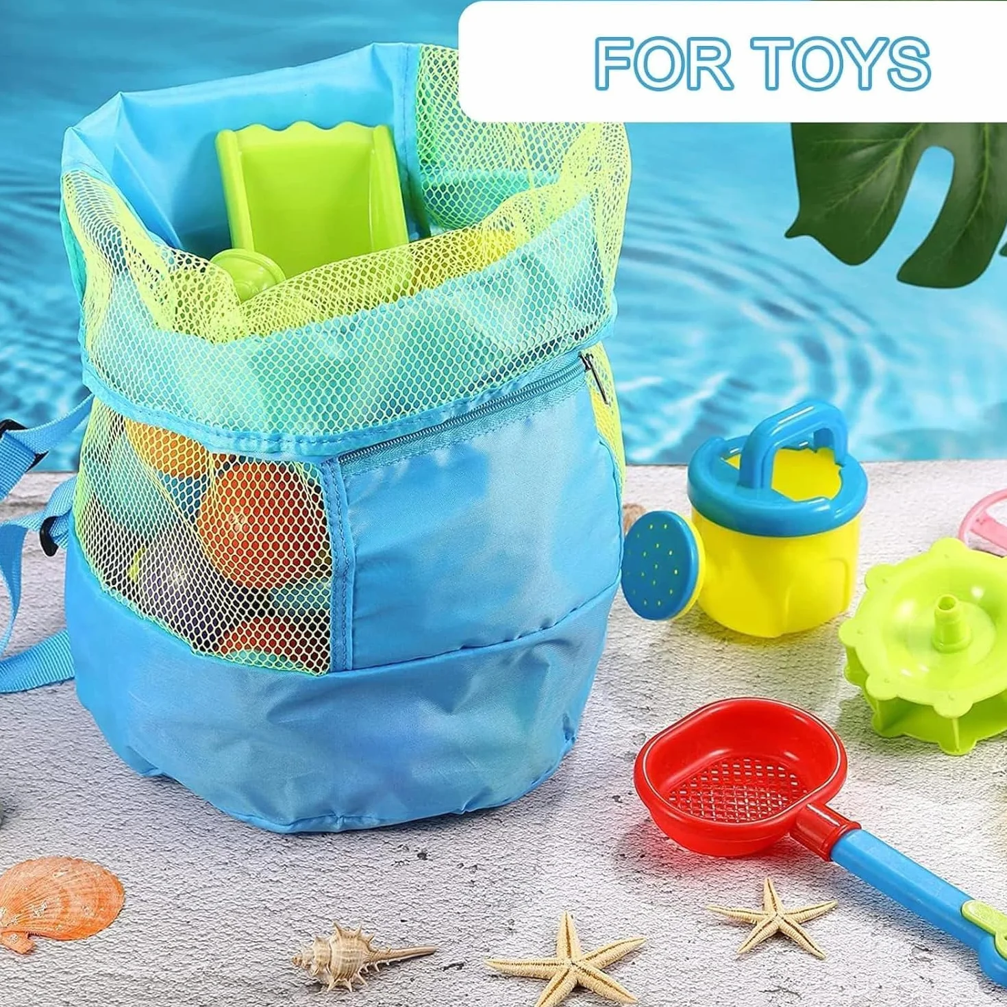 KIMHOME Bolsa para juguetes de playa grande malla plegable drena arena agua