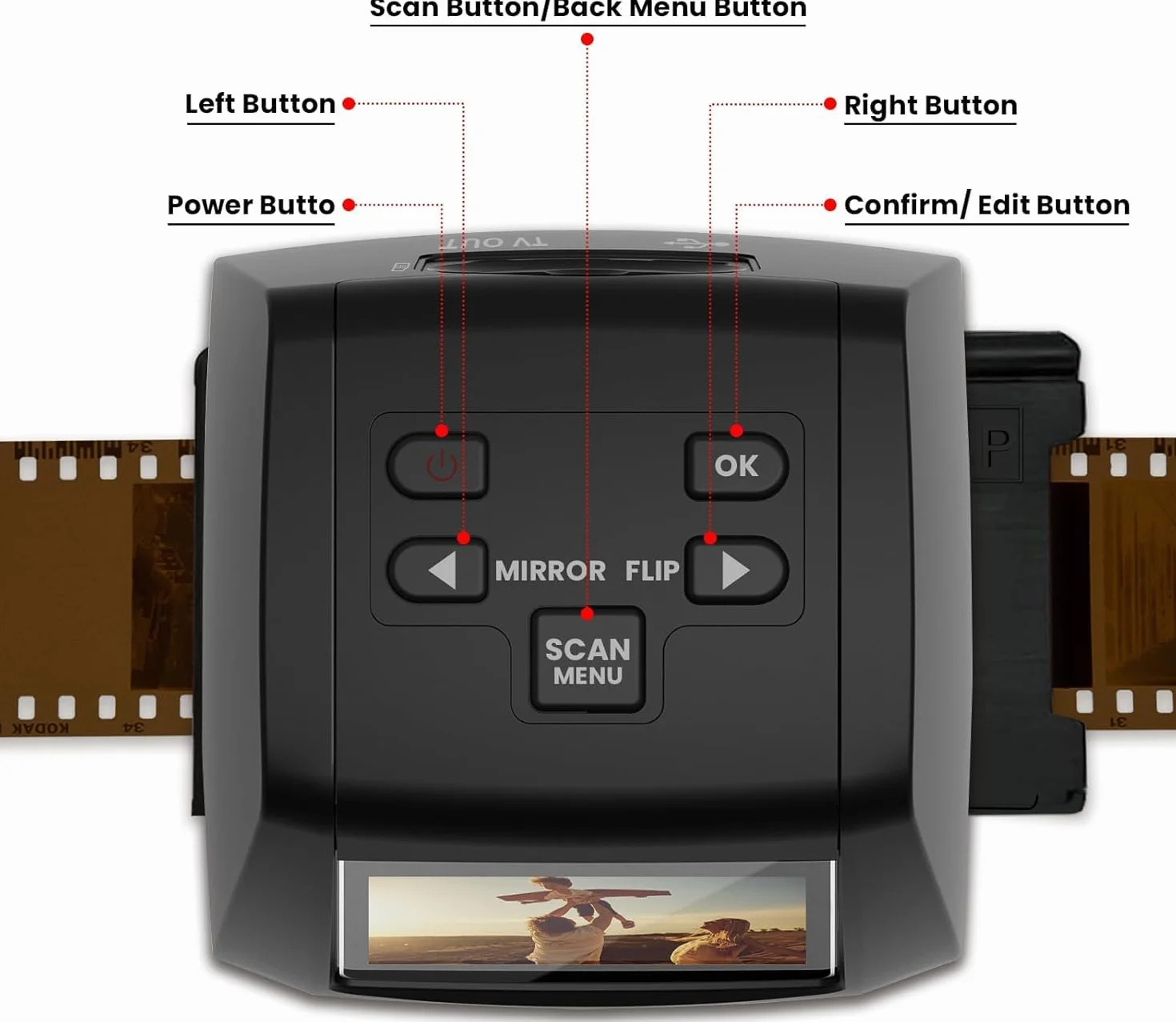 Mini escáner digital para películas y diapositivas, convierte negativos y diapositivas de 35 mm, 126, 110, Super 8 y 8 mm en imágenes JPEG de 22 megapíxeles, pantalla LCD de 2,4"
