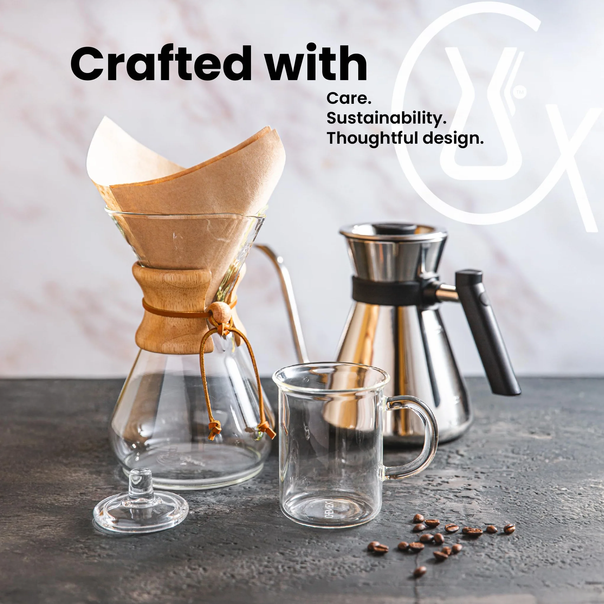 Chemex Cafetera de 6 tazas 880 ml con mango de cristal