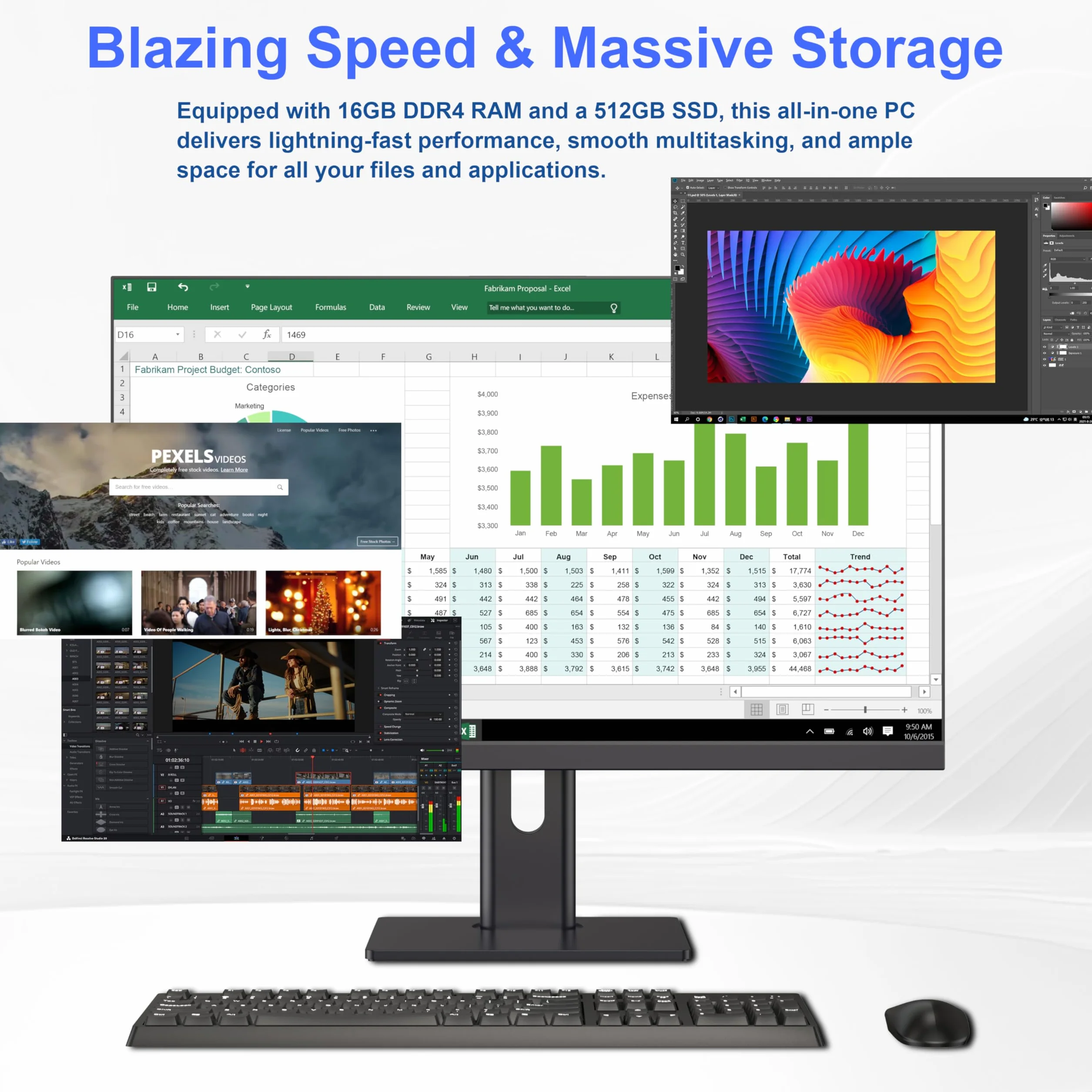 PC Todo en uno con IPS Full HD de 27 Pulgadas, procesador Alder Lake-N95 de 16GB de RAM y SSD de 512GB, Ordenador de Sobremesa con WiFi 6 de Doble Banda, Bluetooth 5.3, ratón y Teclado cableado
