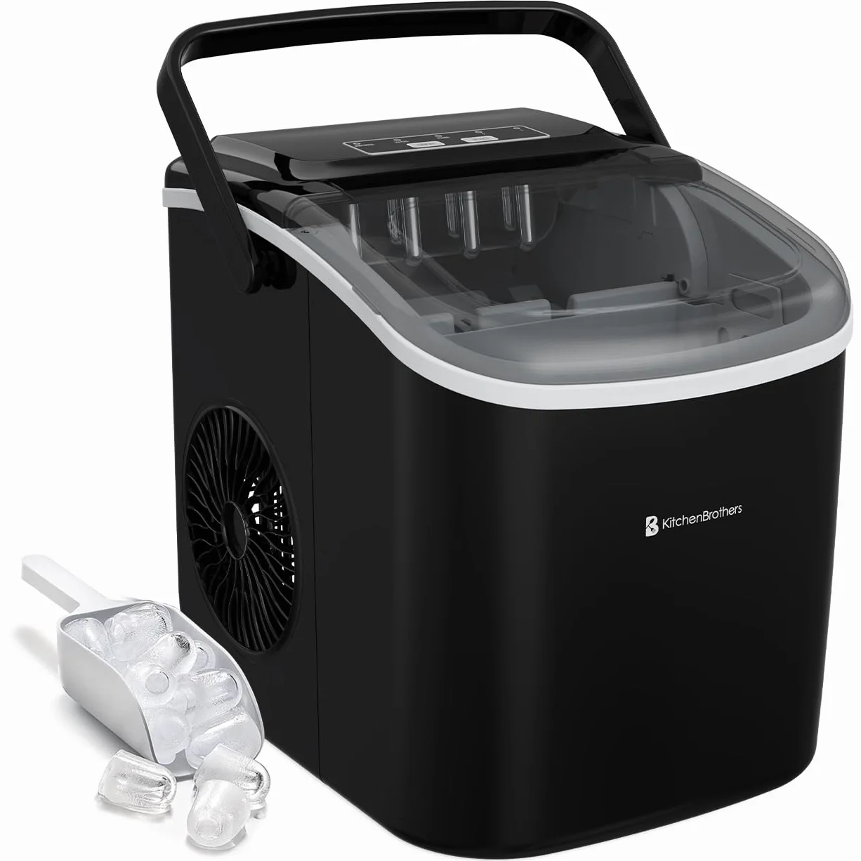 KitchenBrothers Ice Maker Portátil 1,2L - Máquina de Hielo 9 Cubitos en 8 Min con Pala