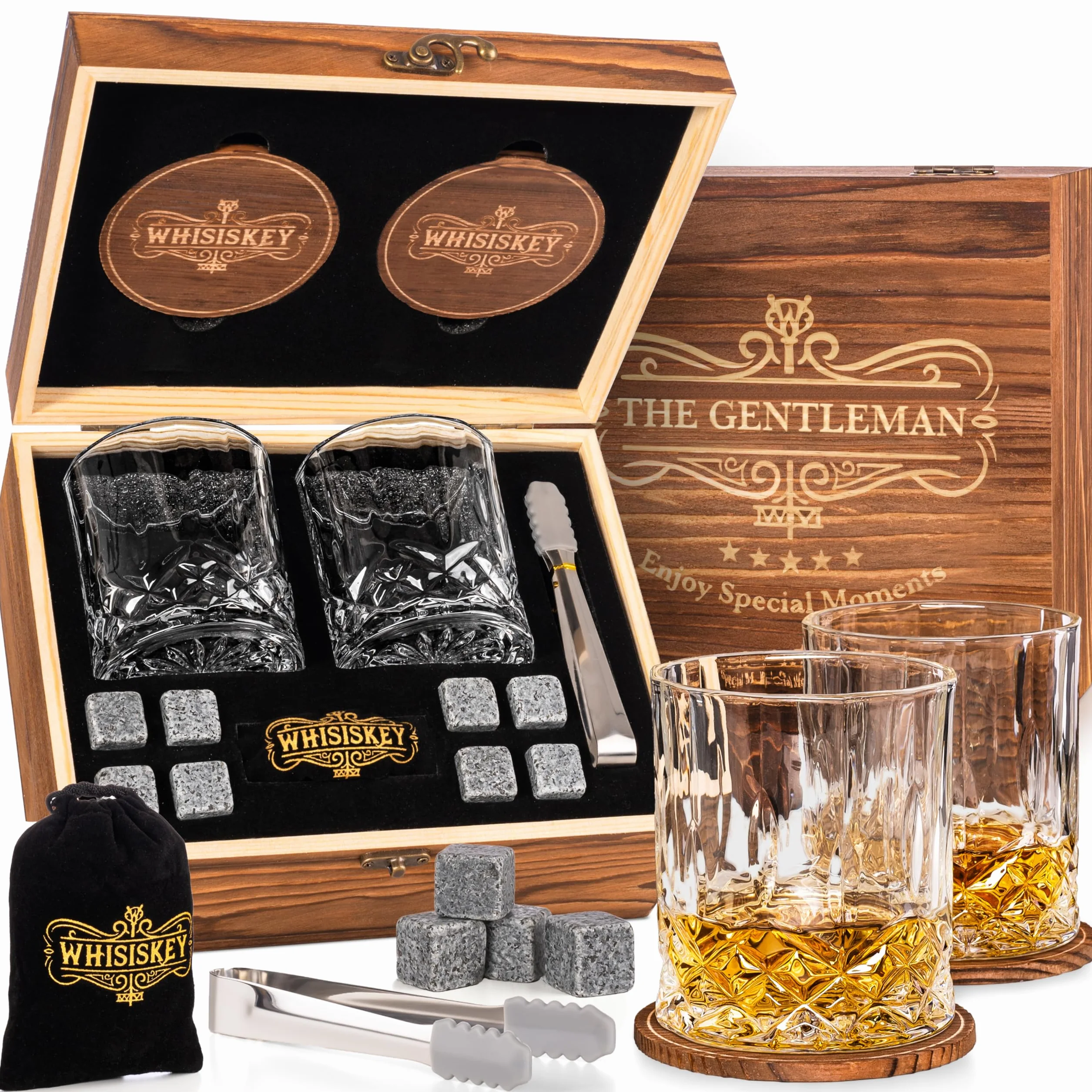 Whisiskey Set de Vasos de Whisky 310ML con Cubitos Hielo Accesorios