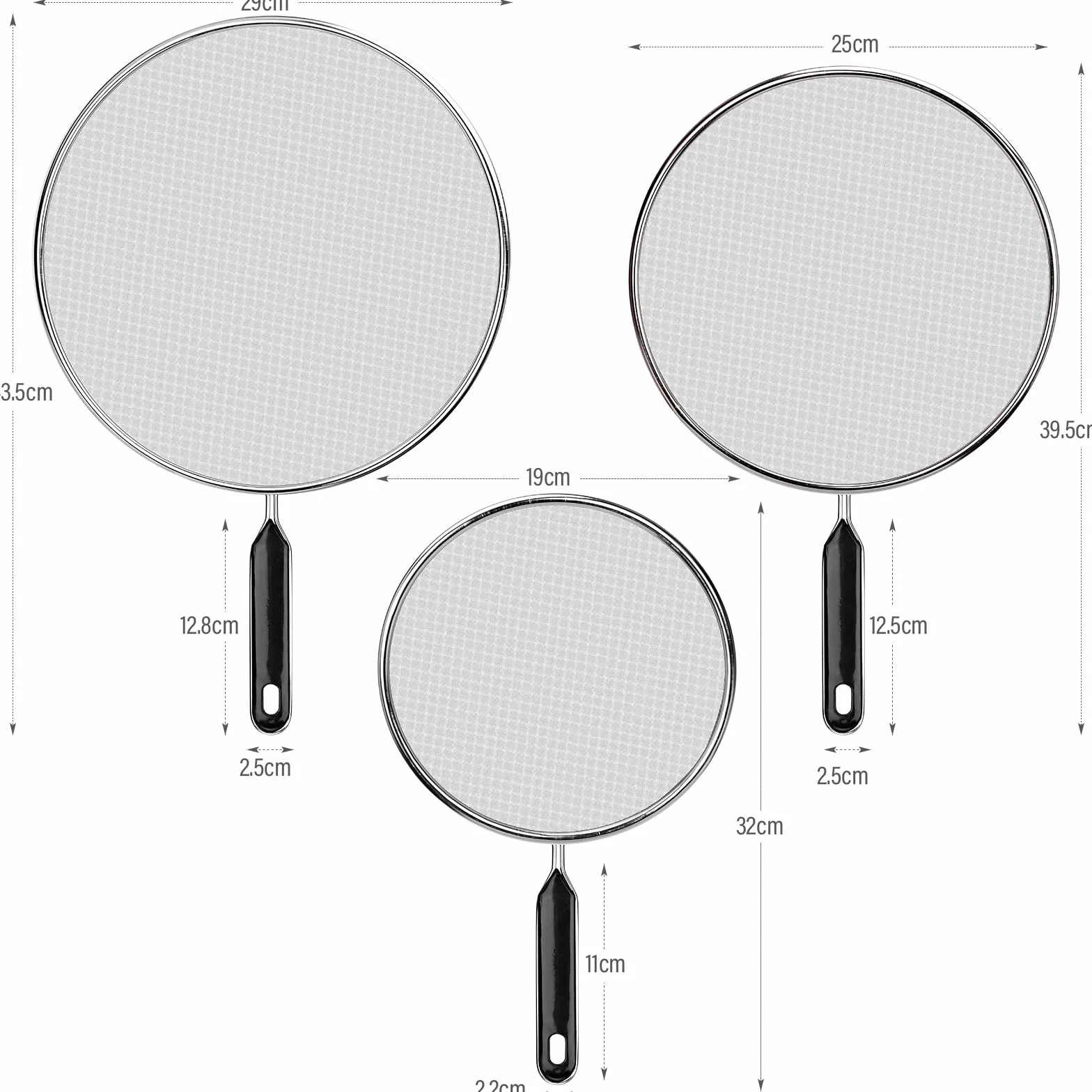 Tapa Antisalpicaduras de Acero Inoxidable 19cm 25cm 29cm Protector Salpicaduras con Mango