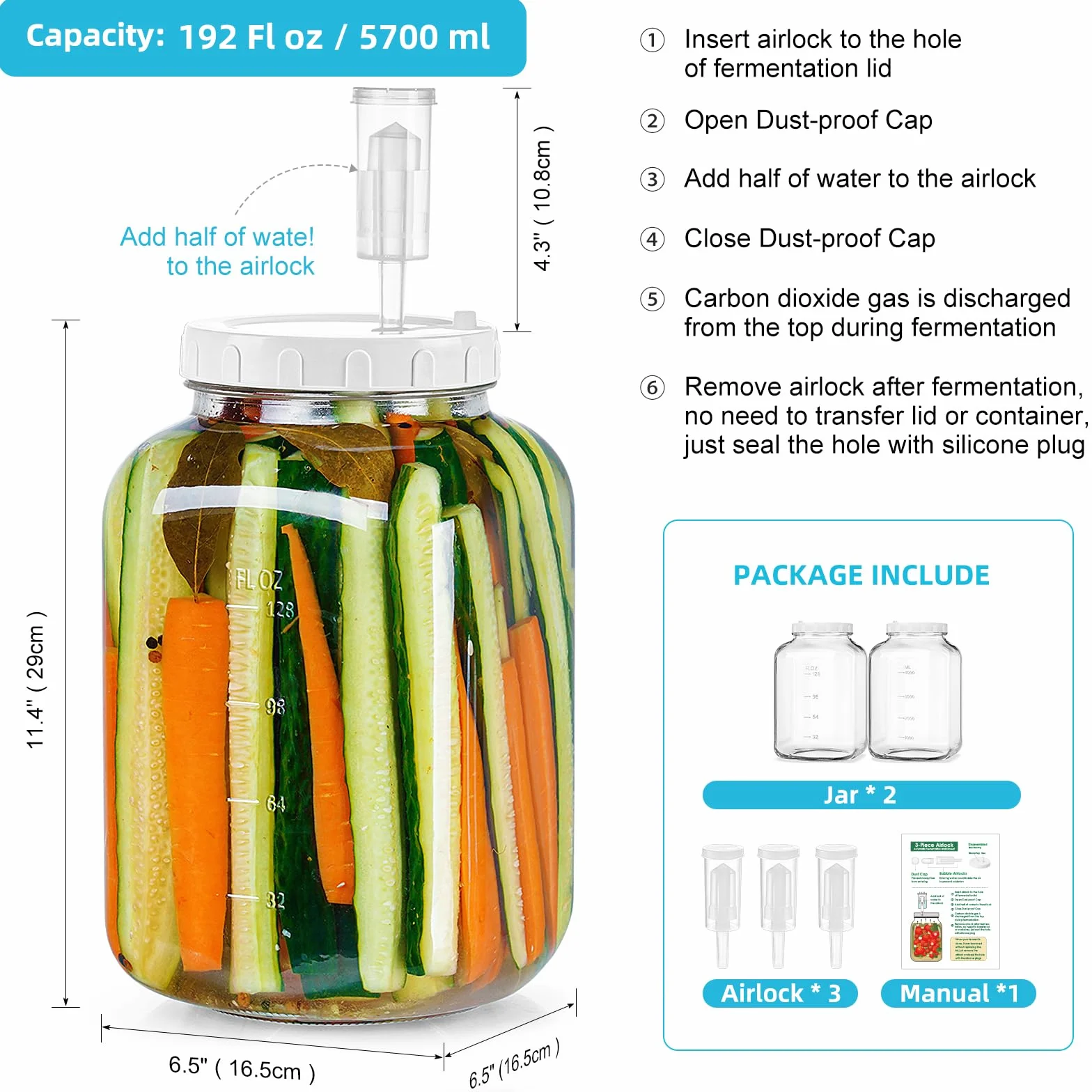 Absovetu Tarros de Fermentación 5700 ml con Cierre de Aire y Tapa de Rosca para Chucrut, Masa Madre, Kimchi, Kombucha