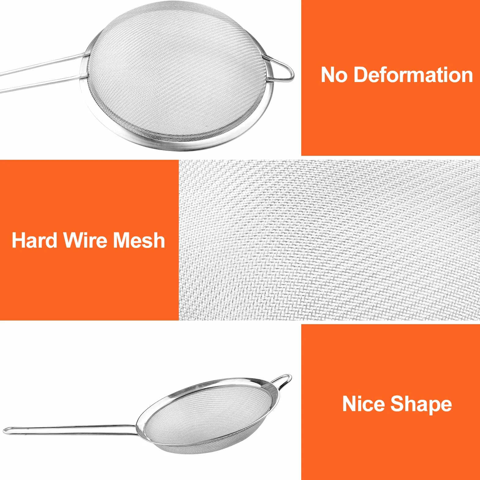 Relota Colador de Cocina Acero Inoxidable 19/25/35 cm Juego de 3 Malla Fina Tamiz de Harina