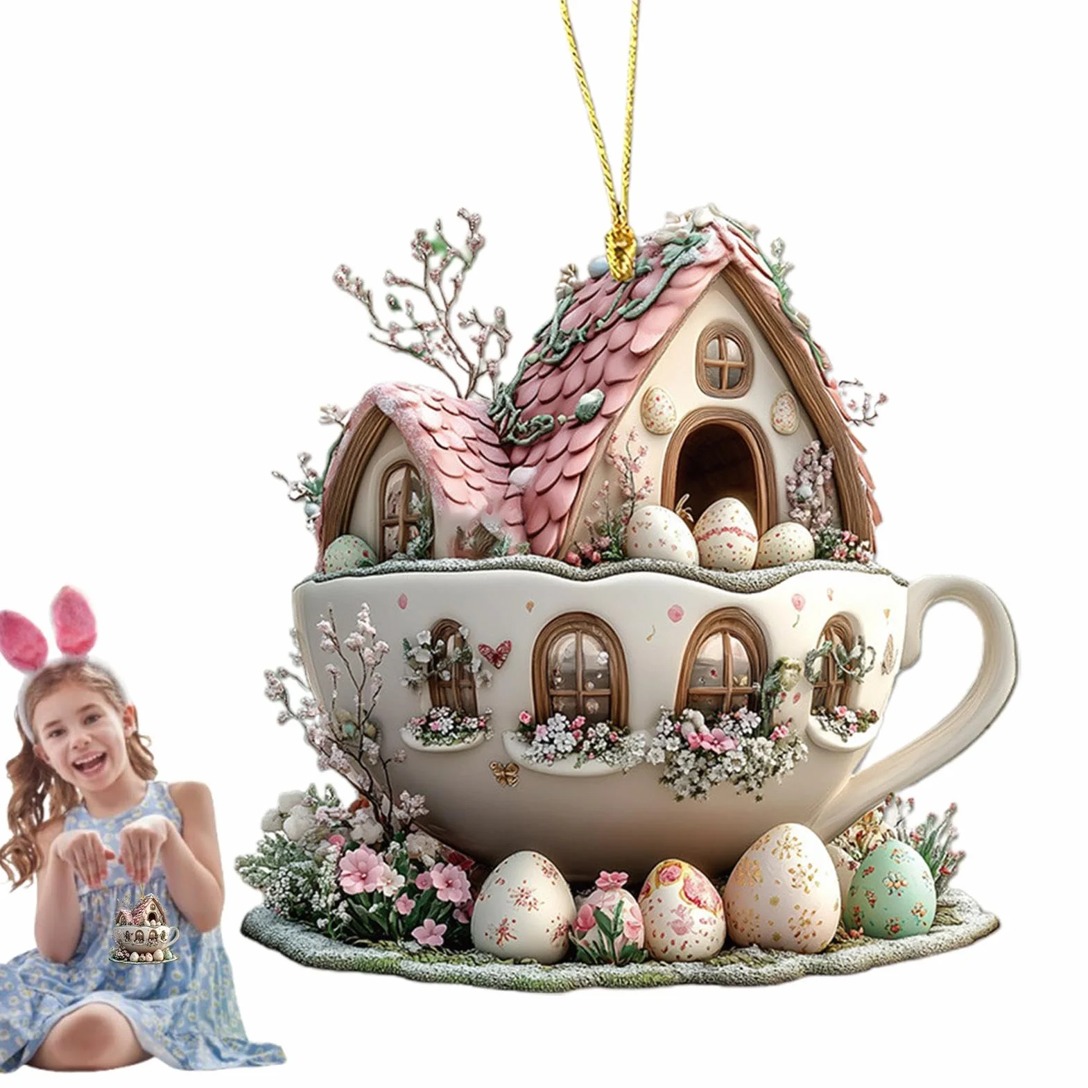 Adornos de Pascua Conejito Decoración Casa Taza de Café Acrílico Primavera