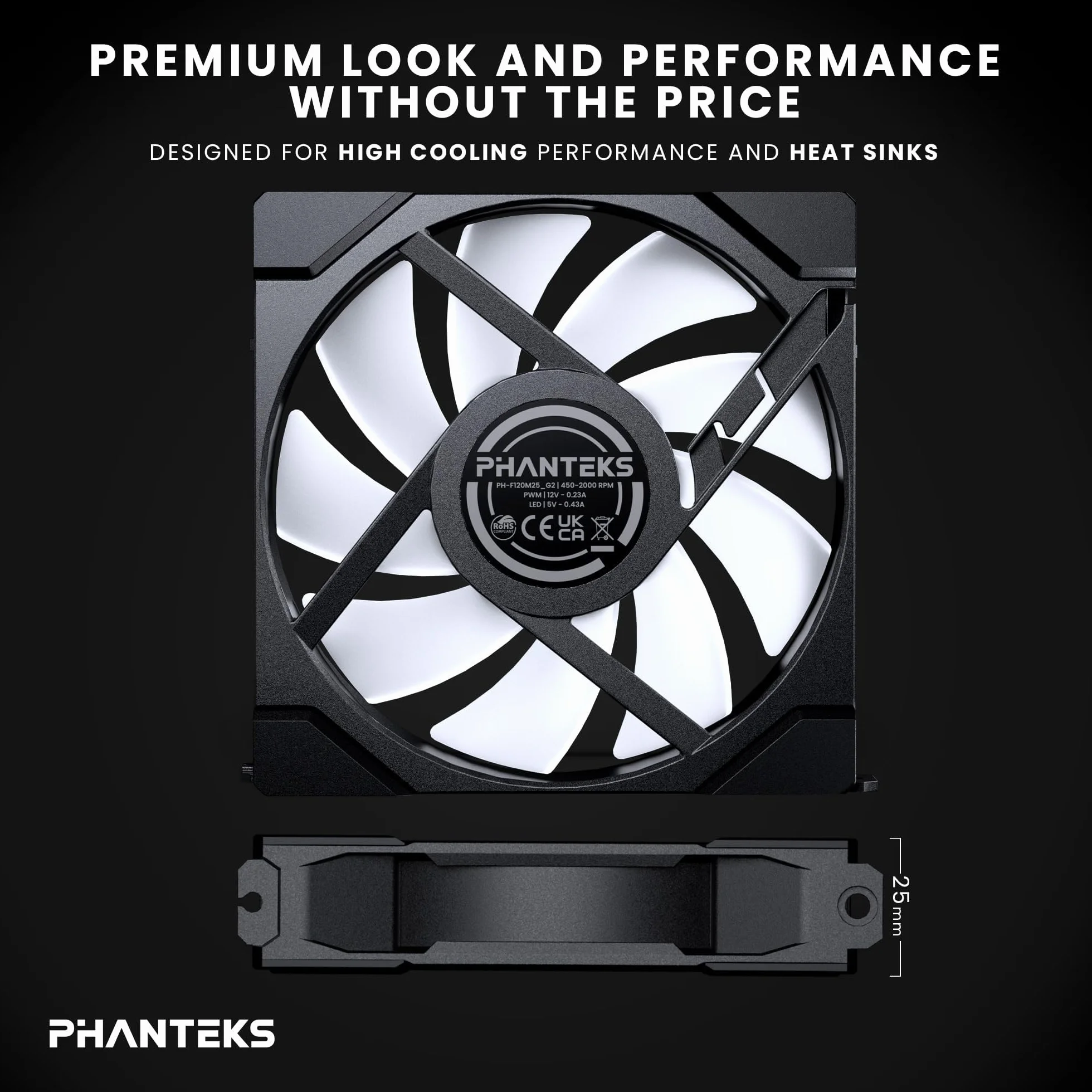 Phanteks M25-120 Gen2 PWM DRGB - Ventilador para carcasa (3 unidades), color negro