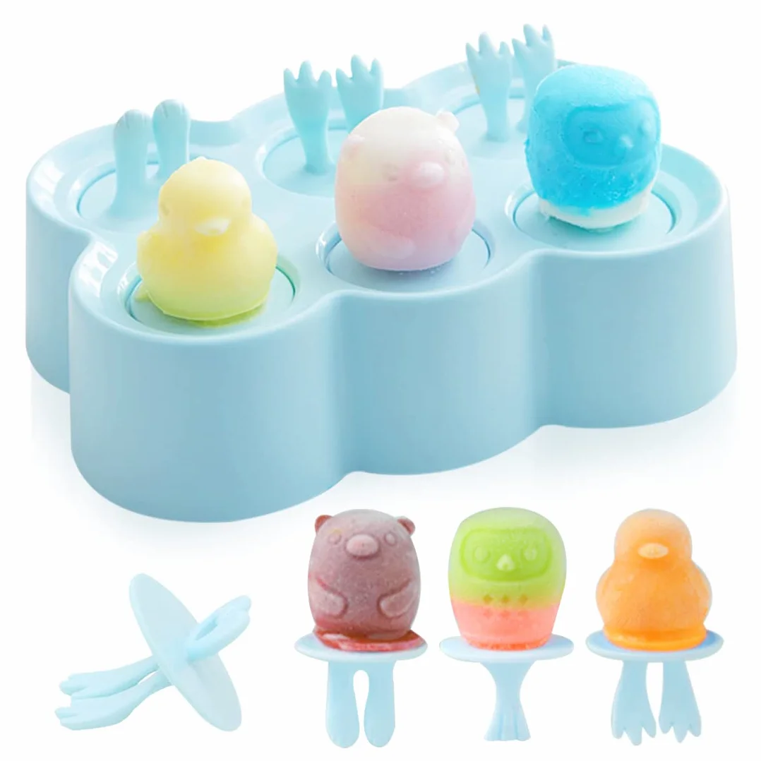 6 moldes para helados, moldes pequeños para helados, moldes pequeños para helados, moldes para helados, mini ABC para niños, bebé (azul-1)
