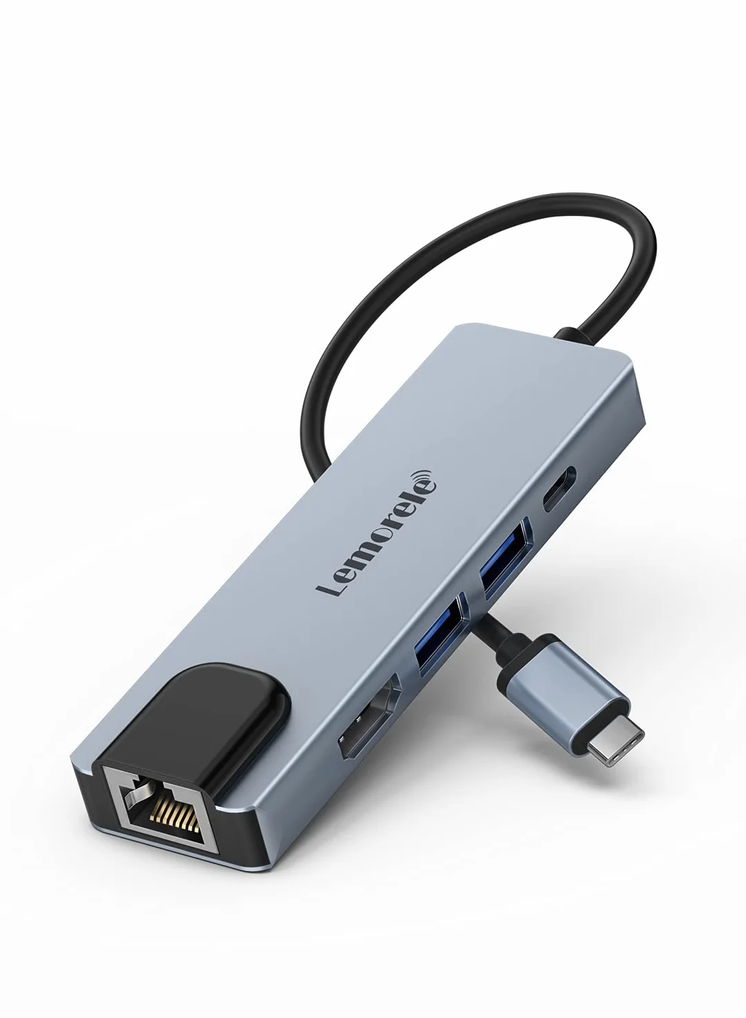 Lemorele Hub USB C con Ethernet, Adaptador USB C 5 en 1, Adaptador multipuerto con 4K HDMI, Ethernet LAN RJ45, 2 USB 3.0, PD 100W, Dock USB C para MacBook Pro/Air, ChromeBook, Switch, etc