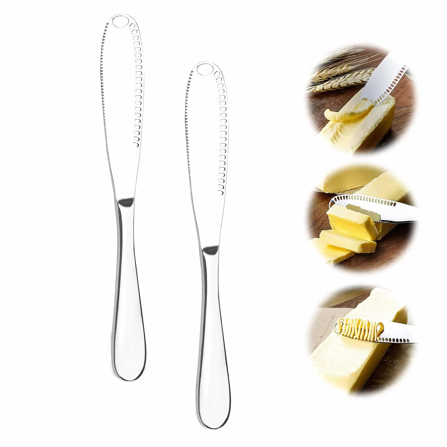 Cuchillos de Mantequilla,2 PCS Cuchillo Esparcidor de Mantequilla Profesional Aplicador de Mantequilla con Borde Dentado Acero Inoxidable para Pan Queso Mantequilla