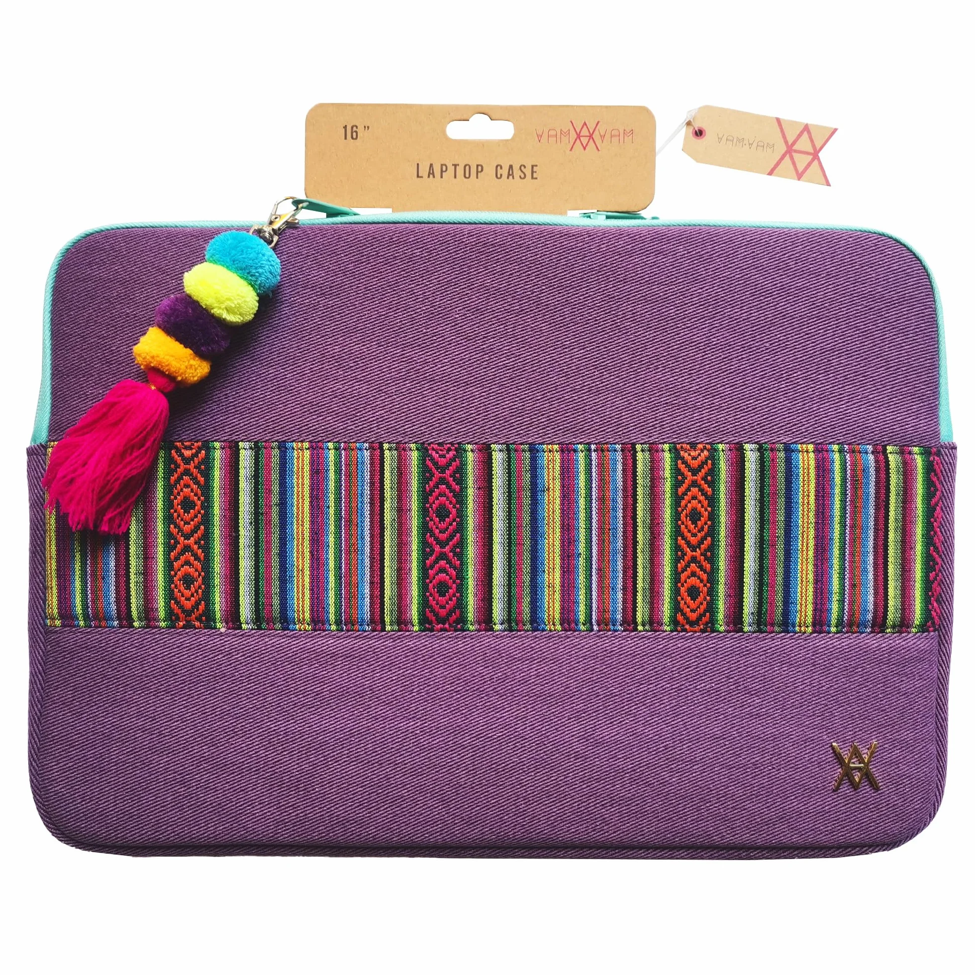 WONDEE Maletín Funda Portátil 15,6/16 Pulgadas Diseño de Tela Bordada Estilo Étnico y Original Tirador - Funda para Ordenador Portátil Macbook Pro 16 Pulgadas Acolchada y Reforzada con Cremallera