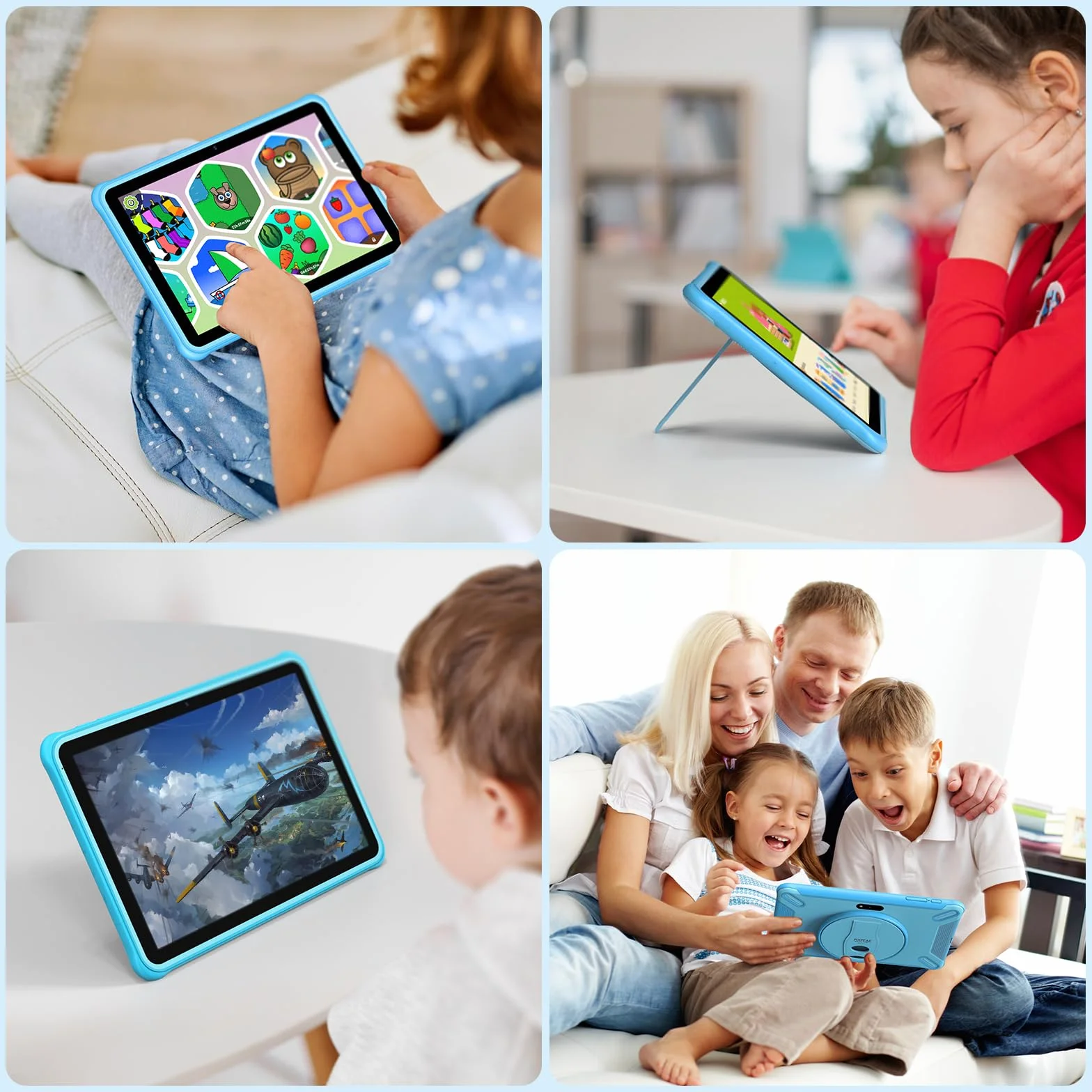 Tablet para niños 10 Pulgadas, 36GB RAM 256GB ROM (SD expandible), Android 15.0, Control Parental, Pantalla HD IPS, 5MP+2MP, WiFi, Bluetooth, Tablet educativa(Azul)