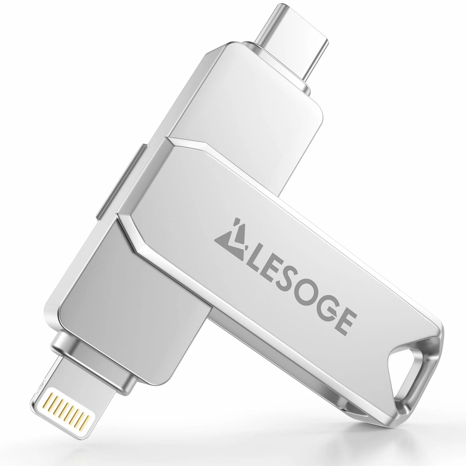 MFi – Memoria USB C 256GB para iPhone y Android, Memoria Externa iPhone 3 en 1, Memoria USB 3.0, pendrive USB-C para Fotos y vídeos (Plata)
