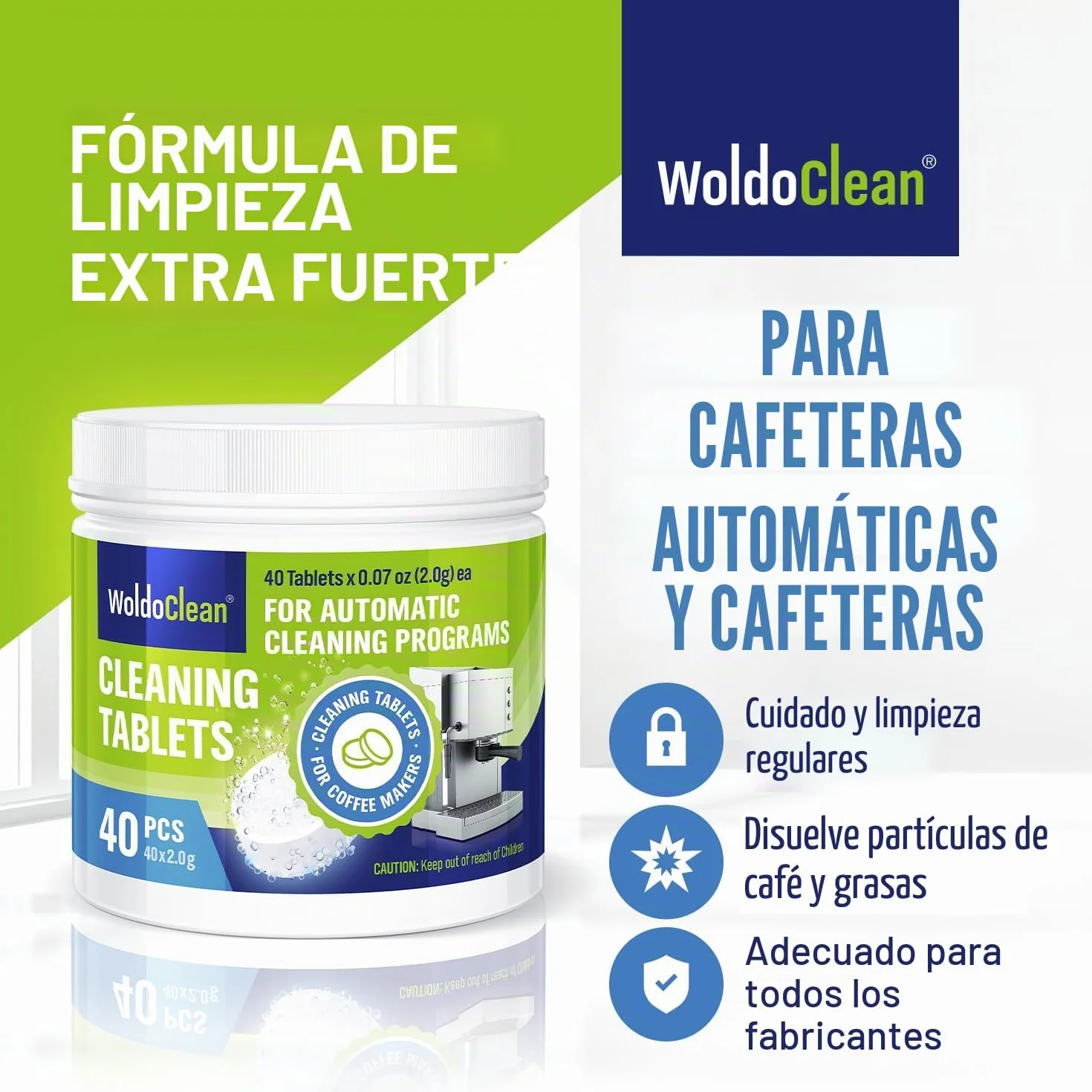 WoldoClean Pastillas Limpiadoras para Cafeteras 40 Unidades - Tabletas Disolventes de Grasa Compatibles con DeLonghi Jura Siemens Bosch Krups Melitta