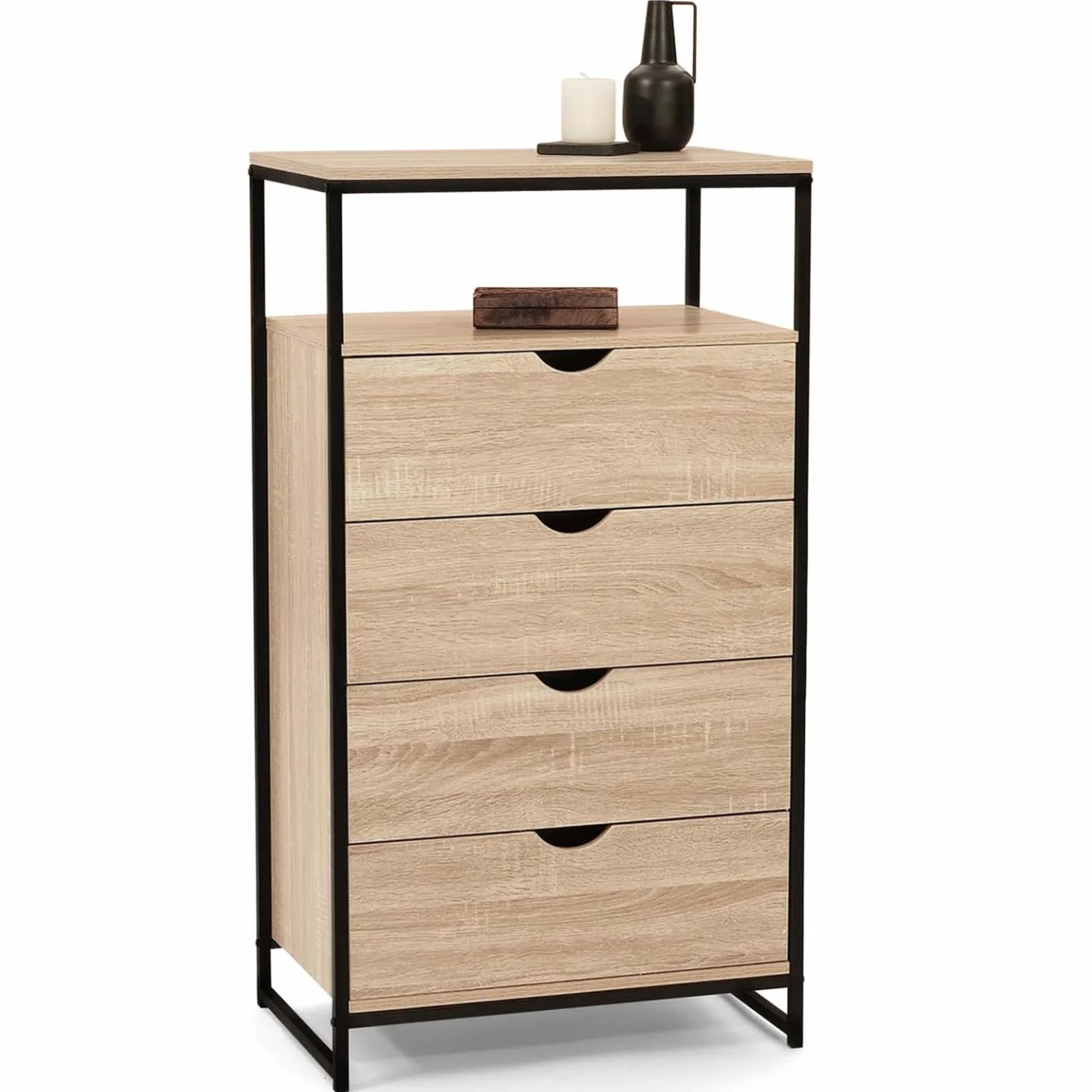IDMarket – Chifón de 4 cajones Detroit 60 cm Cómoda diseño industrial con estante