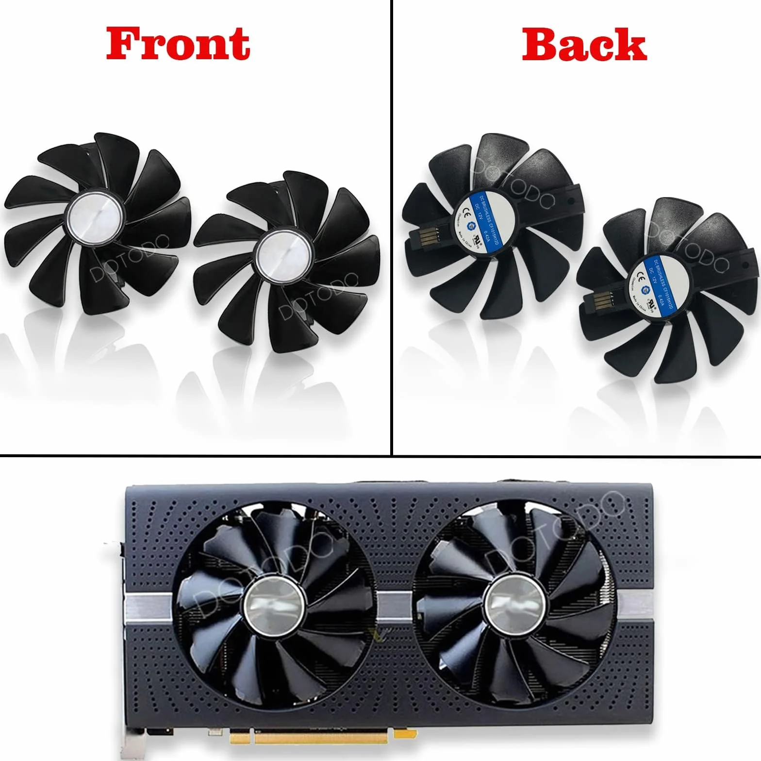 CF1015H12D/FDC10U12S9-C - Ventilador de tarjeta gráfica para Sapphire Nitro RX 580, RX 570 y RX 480 VGA (negro, paquete de 2)