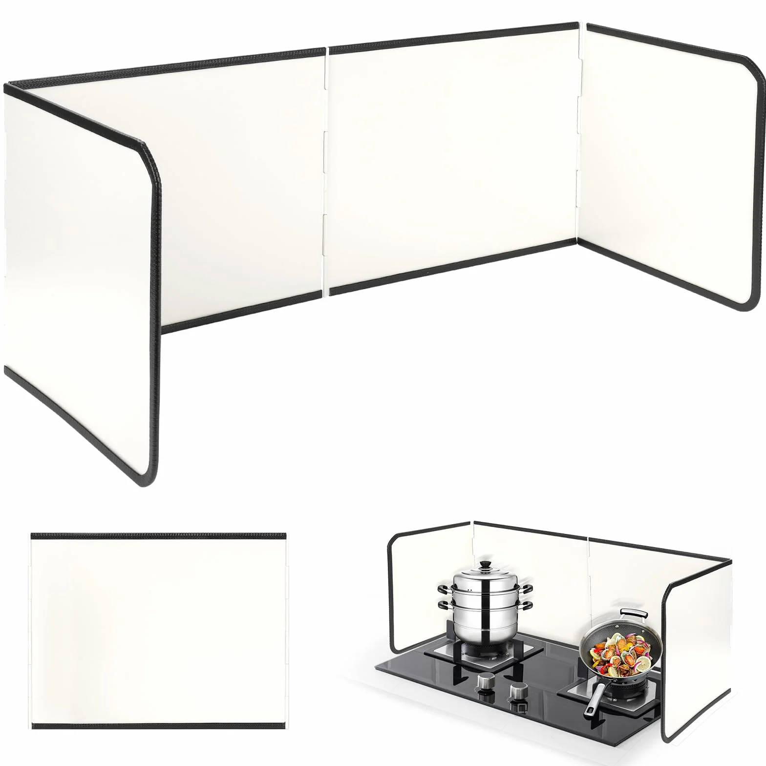 FoiiLiio Protector Salpicaduras Cocina, Protector Salpicaduras Pared con Revestimiento Antiadherente, 4 Lados Antisalpicaduras Cocina, Plata, Plegable, para Cocina, Asado, Fregadero (Beige)