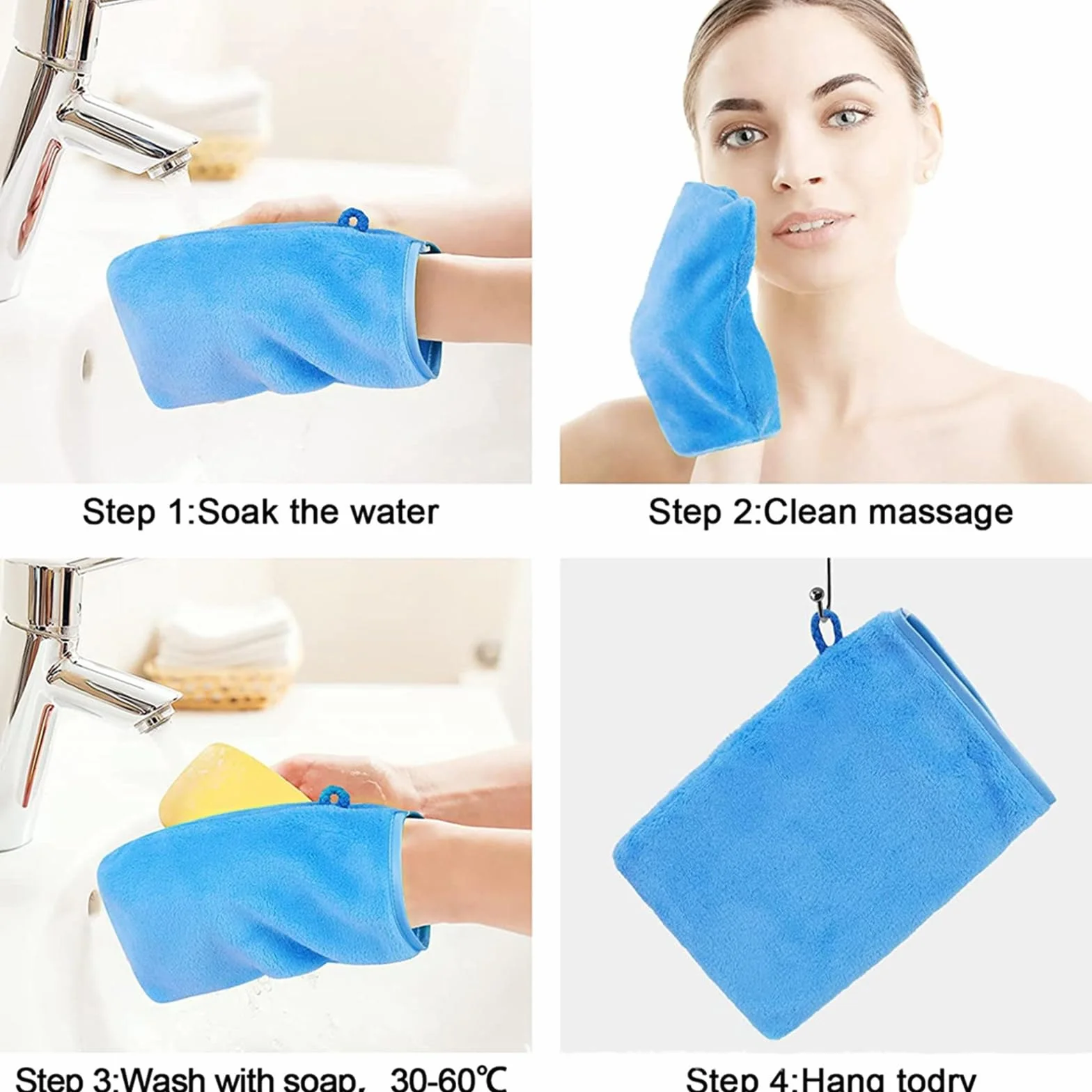 Manoplas Baño 15x21 cm Microfibra Suave, Guantes de Limpieza Facial Reutilizables, 8 Piezas