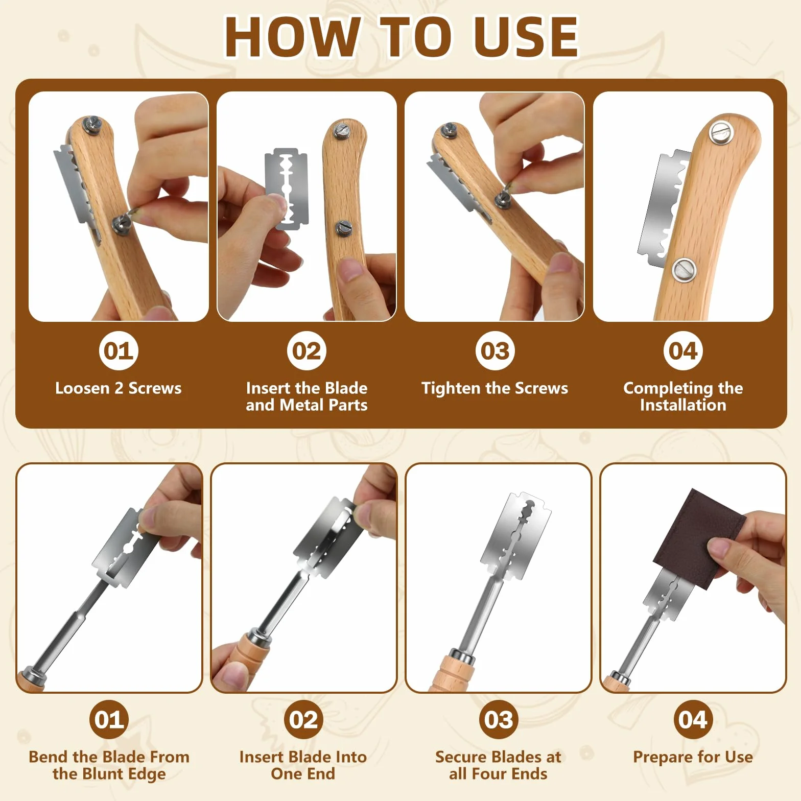 Cuchillo Pan 6 Piezas Cuchilla Panadero con Batidor Danés para Baguettes Masa Pan Casero
