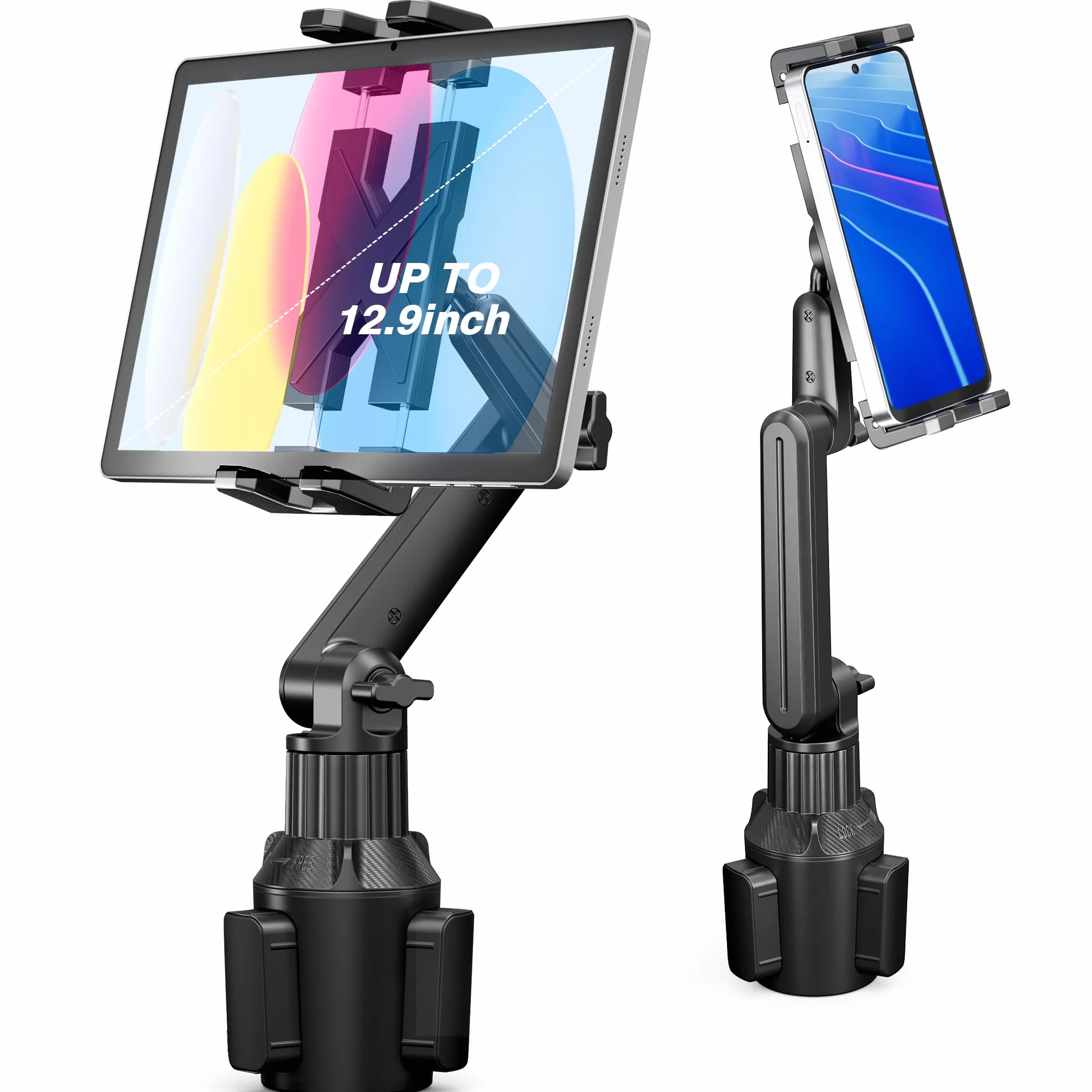 Soporte para Coche y Tablet, Soporte para iPad con Brazo Ajustable de 15 Pulgadas para Tablet, iPhone 4.7 a 13 Pulgadas, iPad Pro Air Mini, Fire, iPhone 16 15, Galaxy S25 S24 Z Fold 6 5