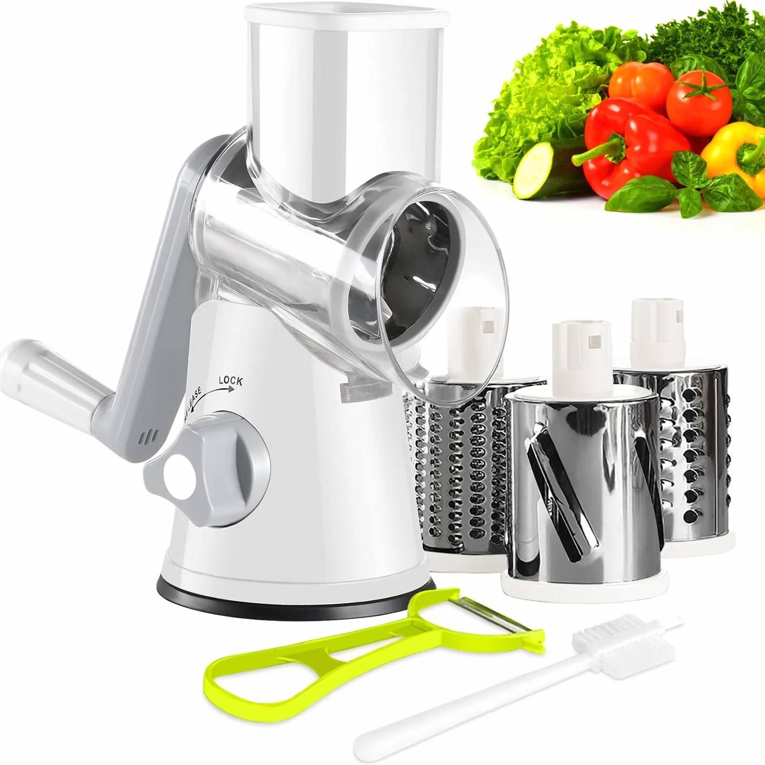 Rallador de Verduras Manual Cortador Mandolina con 3 Cuchillas Multifunción Blanco