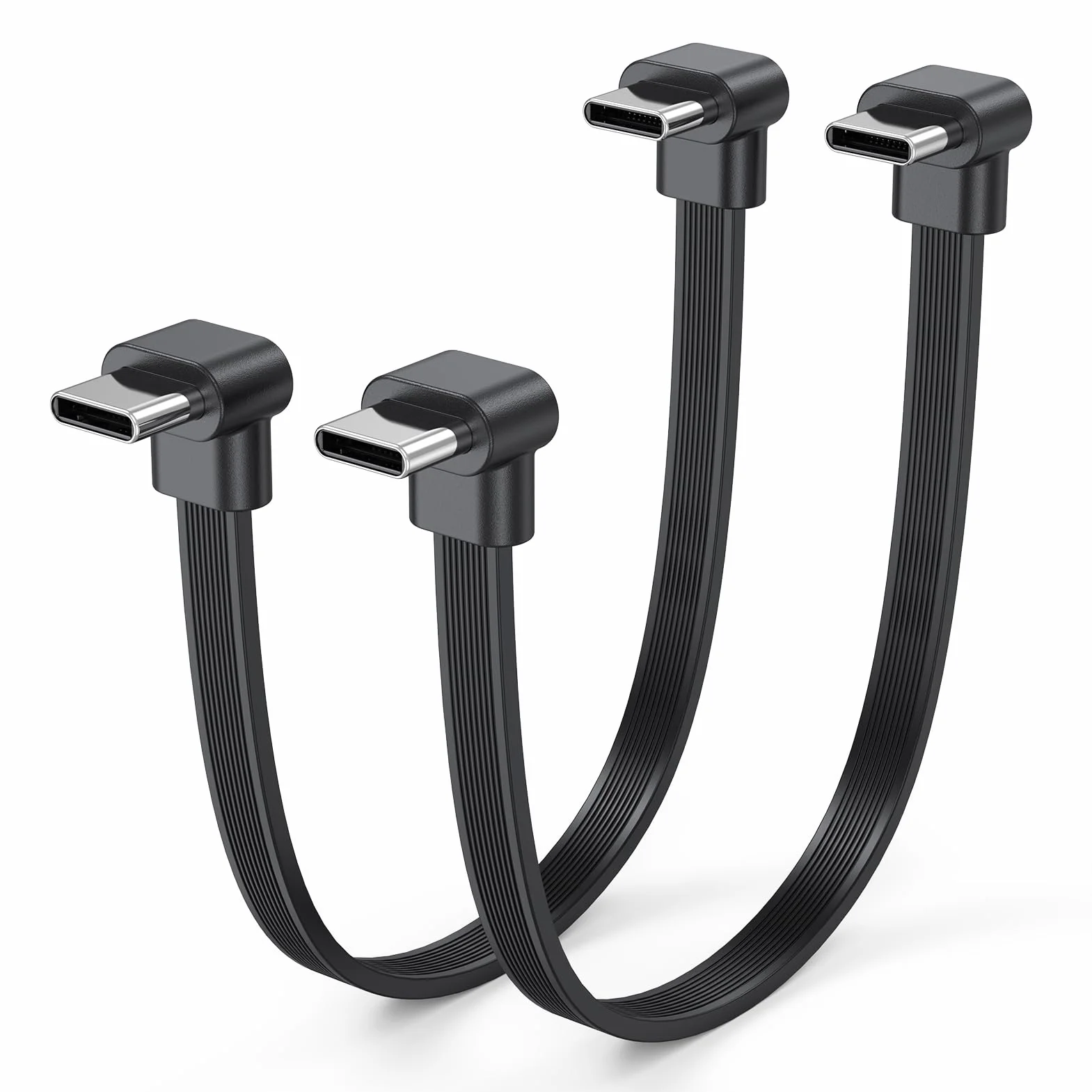 Cable USB C corto de 6 pulgadas, paquete de 2, cable C a C de 60 W de carga rápida, doble puerto de ángulo recto, cable de carga plano USB C de 90 grados compatible con iPhone 17/16/15, Galaxy