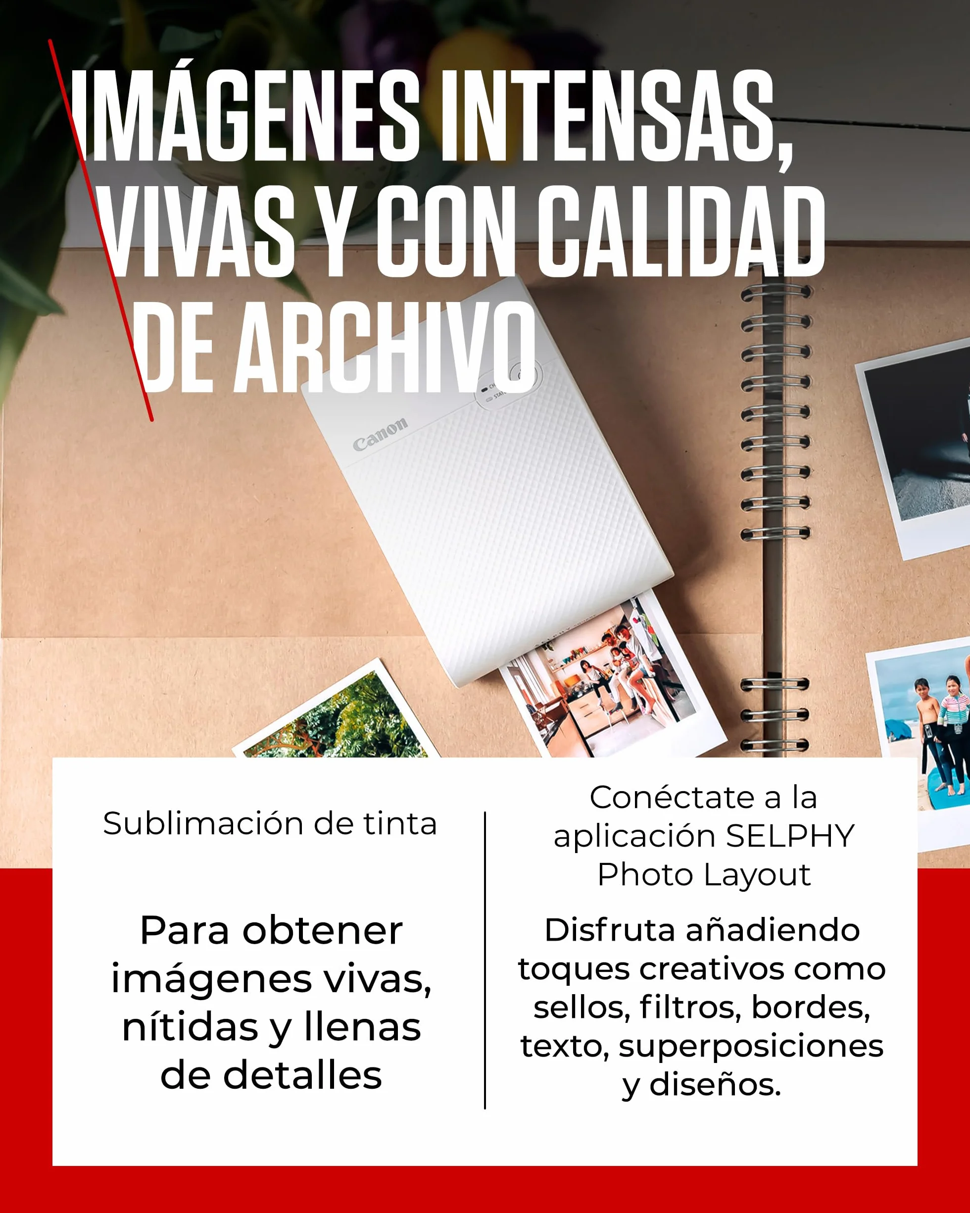 Canon SELPHY QX10, Impresora Fotográfica Instantánea y Portatil por sublimación de tinta, Conexión inalámbrica (Wi-Fi) a Smartphone y Tablet, Papel Cuadrado XS-20L (68 X 68 mm), Blanca