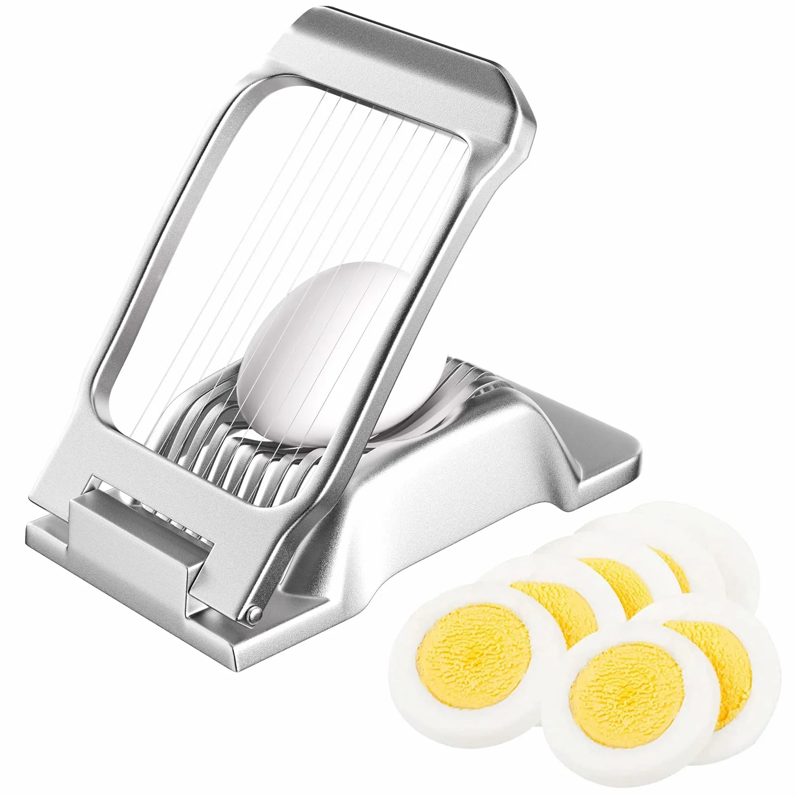 Newpop Cortador Huevos Duros aluminio, corta huevo cocidos profesional Apto Para Lavavajillas, alambres de corte de huevos, tensión individual y estable para Huevos, Kiwi, Fresas, Alimentos Blandos
