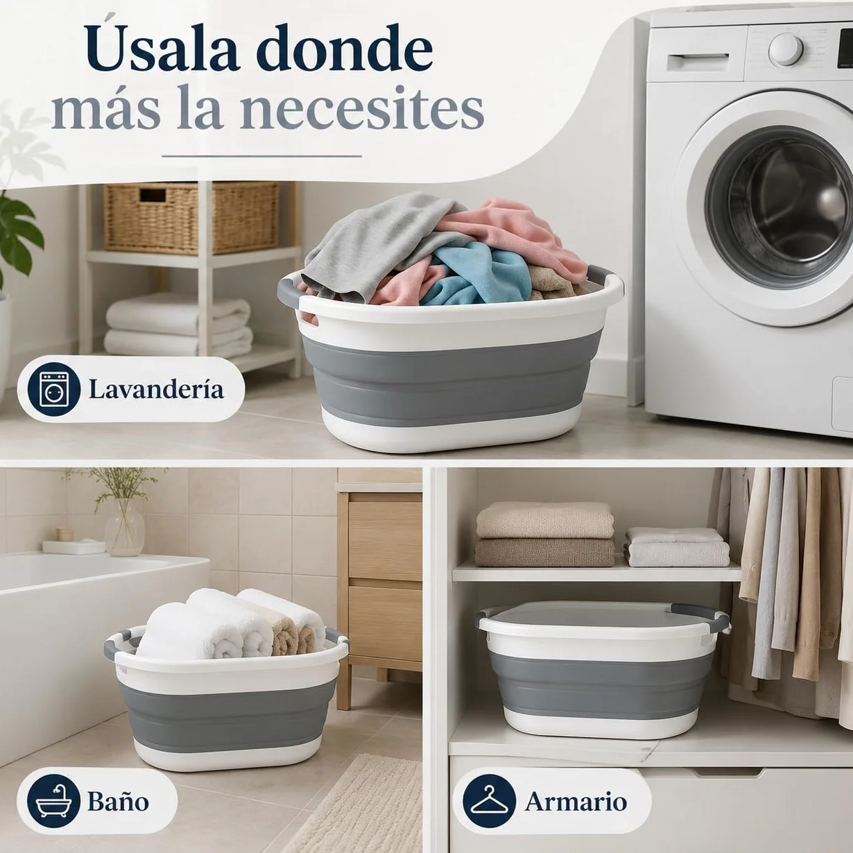 Cesto Plegable de Colada Silicona 24 Litros Gris Canasto Plastico